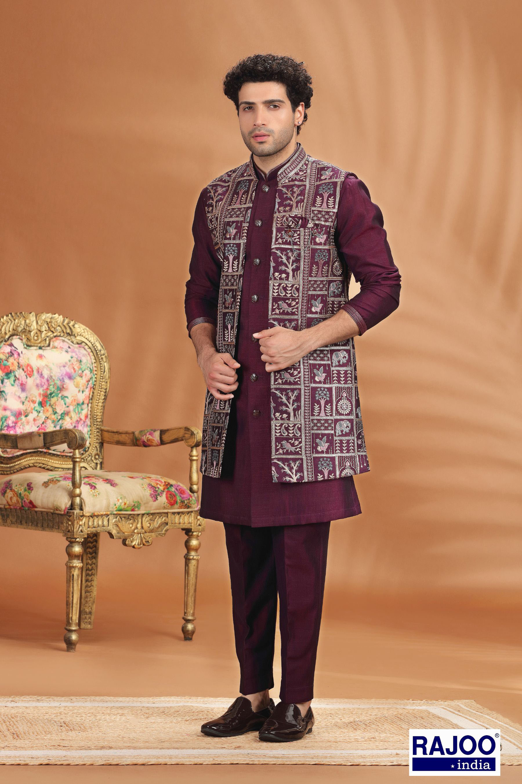 WINE COLOR EMBROIDERED SET 
