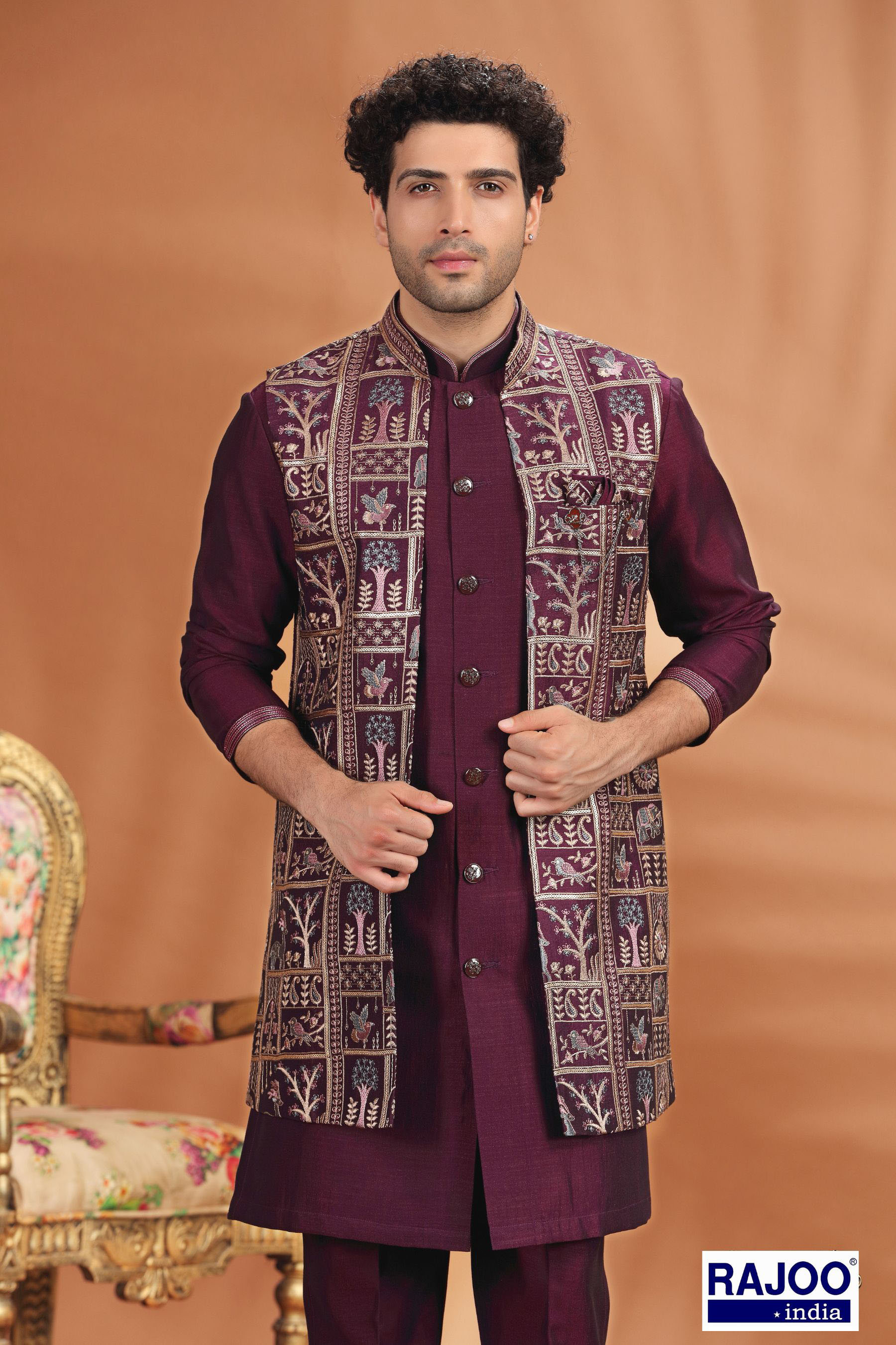 WINE COLOR EMBROIDERED SET 