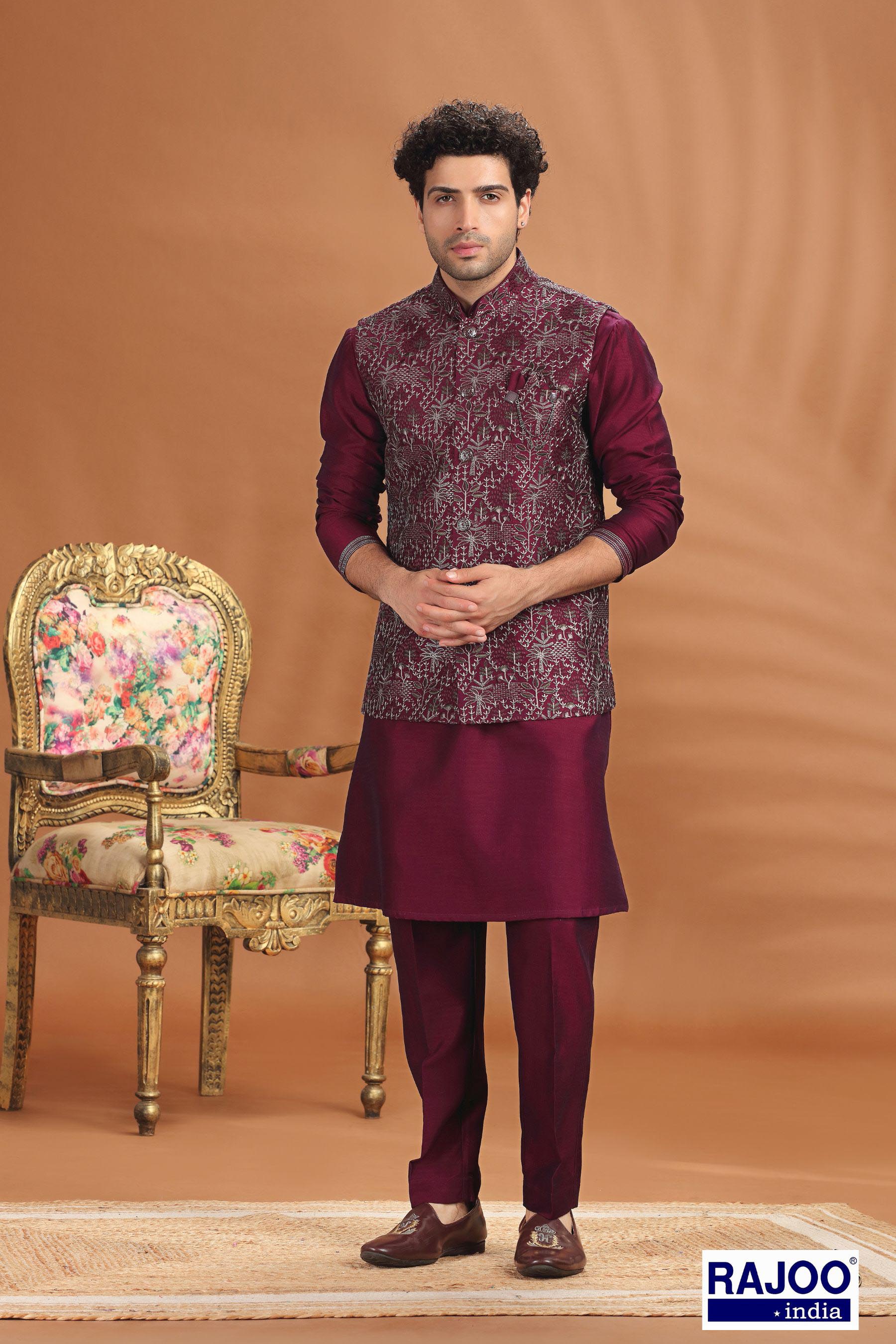 PURPLE  EMBROIDERED  KURTA SET