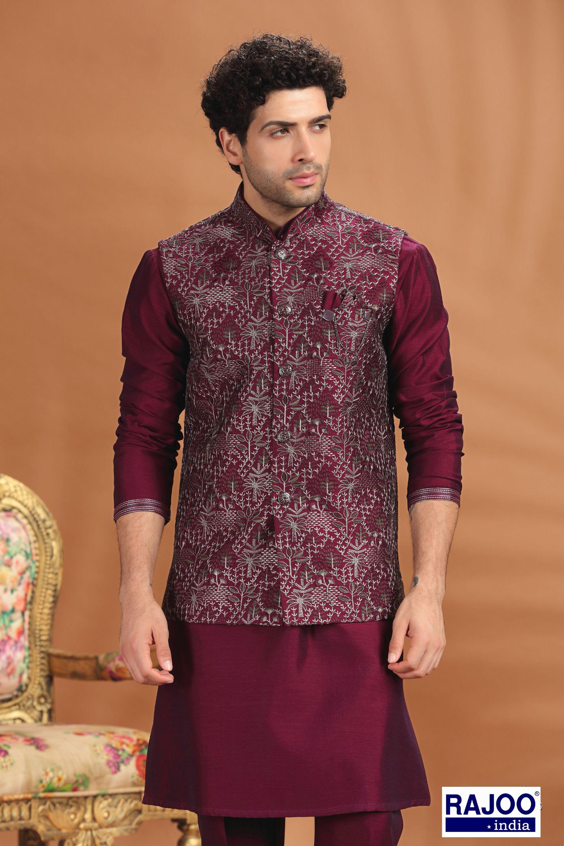 PURPLE  EMBROIDERED  KURTA SET