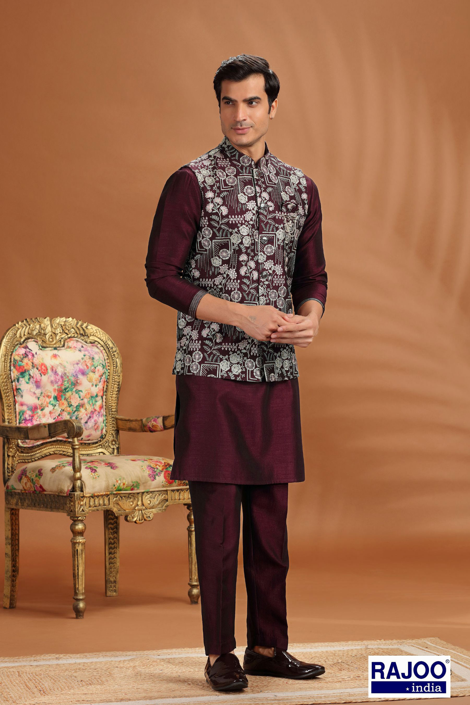 DARK WINE  EMBROIDERED SET`