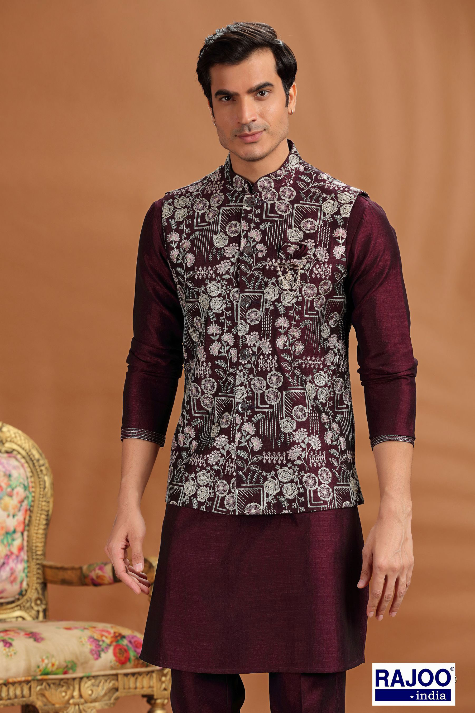 DARK WINE  EMBROIDERED SET`