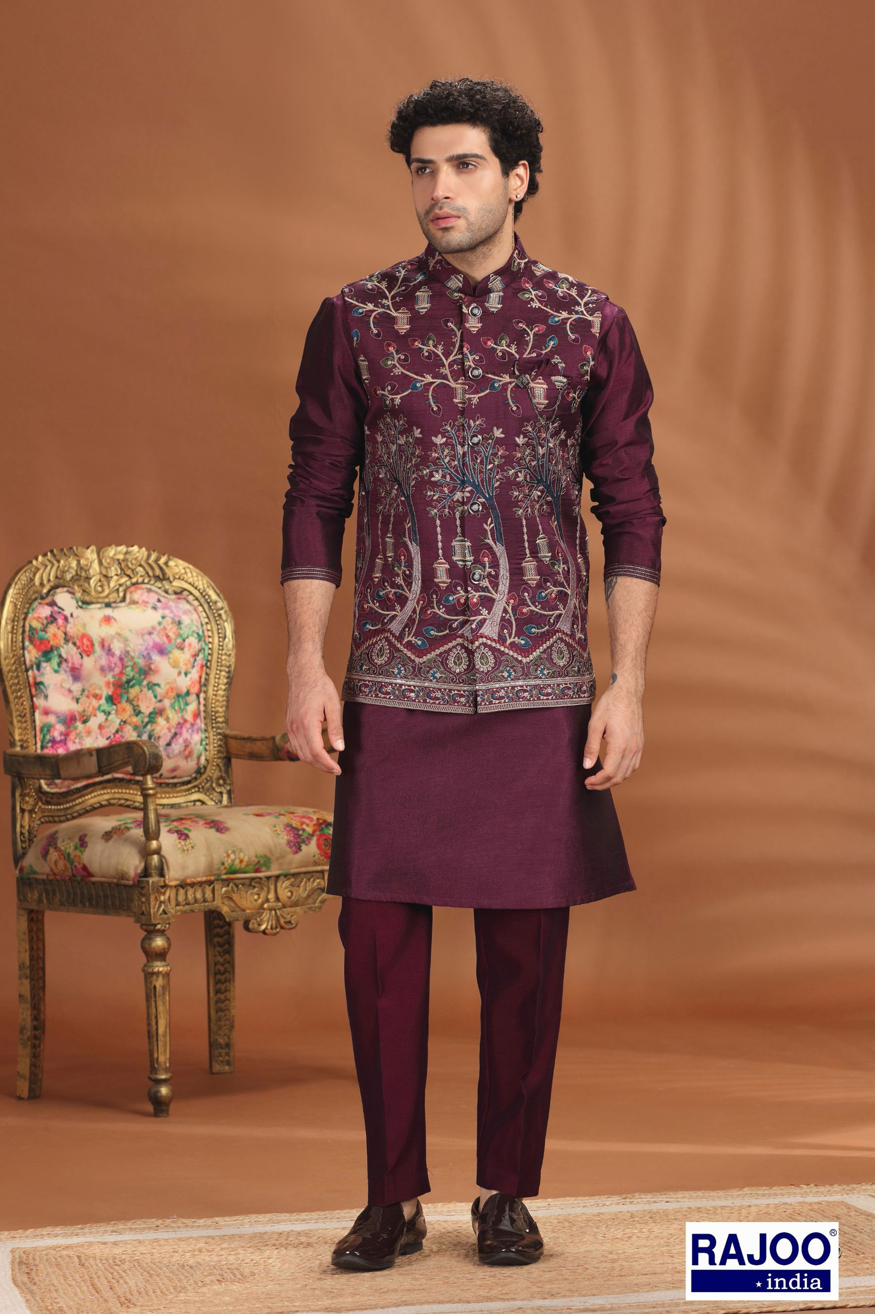 WINE COLOR EMBROIDERED SET 