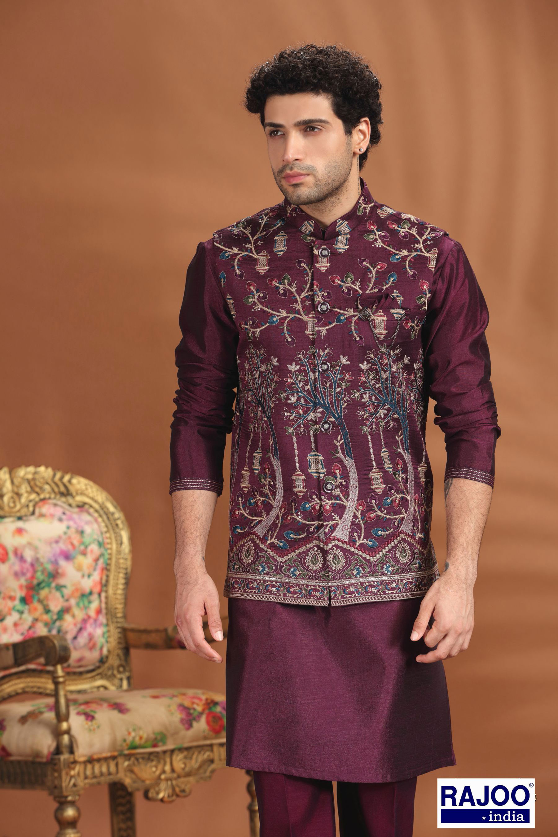 WINE COLOR EMBROIDERED SET 