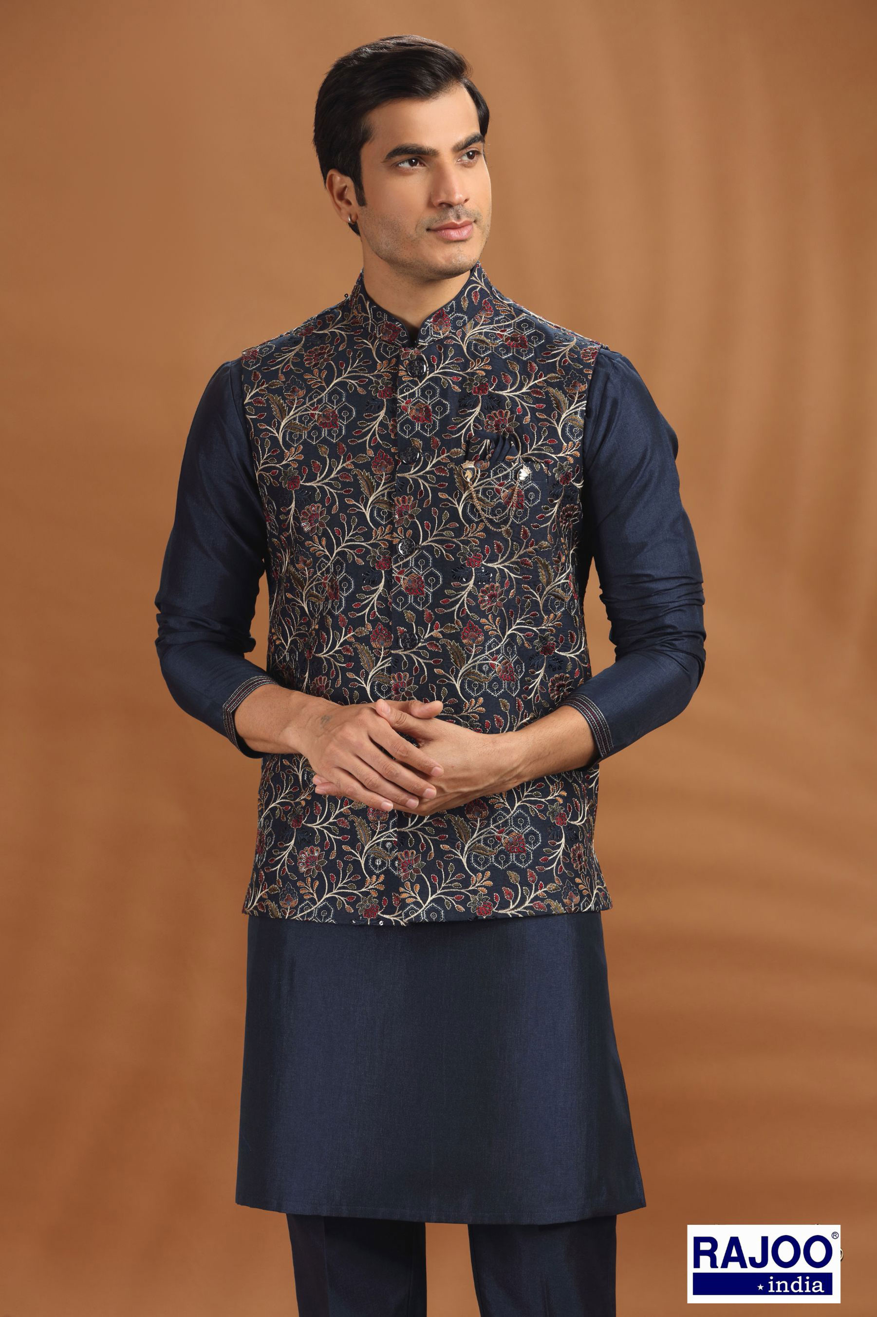 NAVY BLUE  EMBROIDERY JACKET SET 