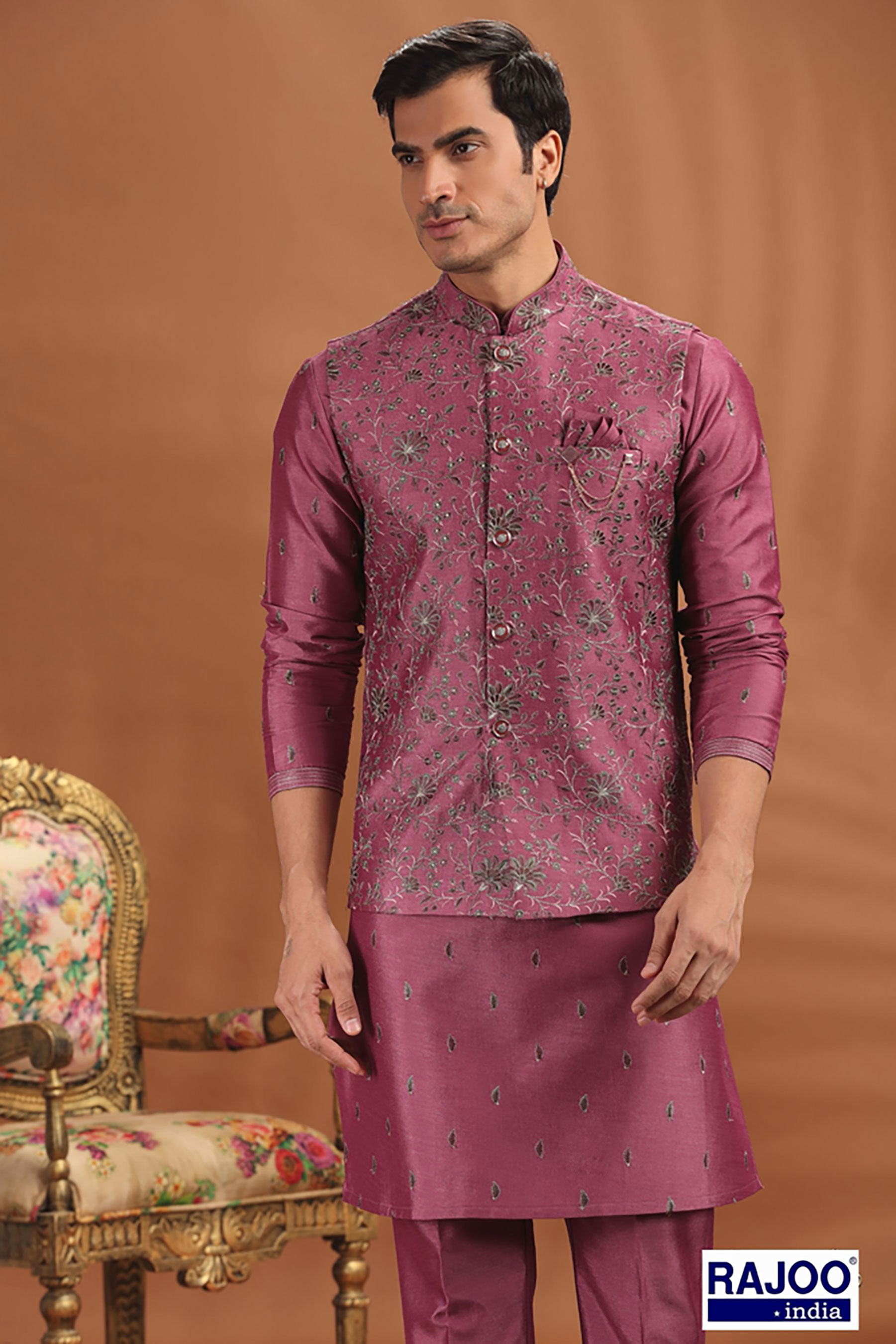 ONION PINK LEAF EMBROIDERED SET 