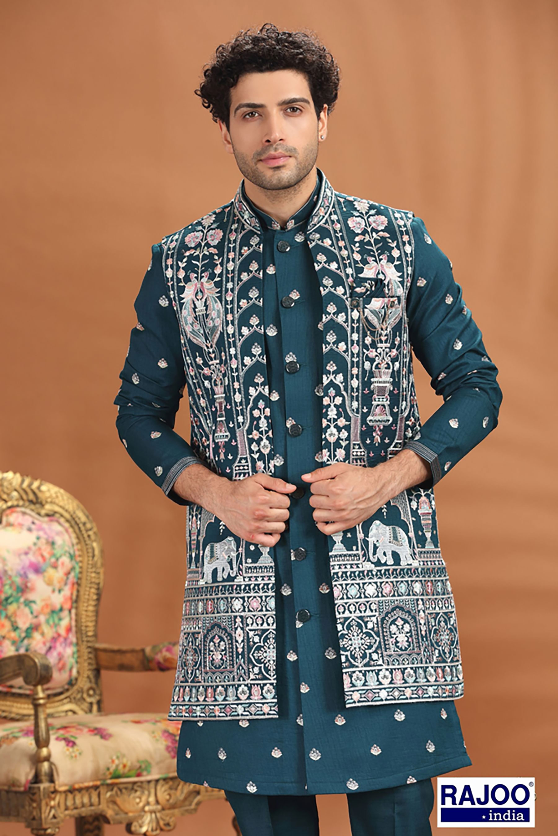 RAMA GREEN MAHARAJA LONG JACKET SET