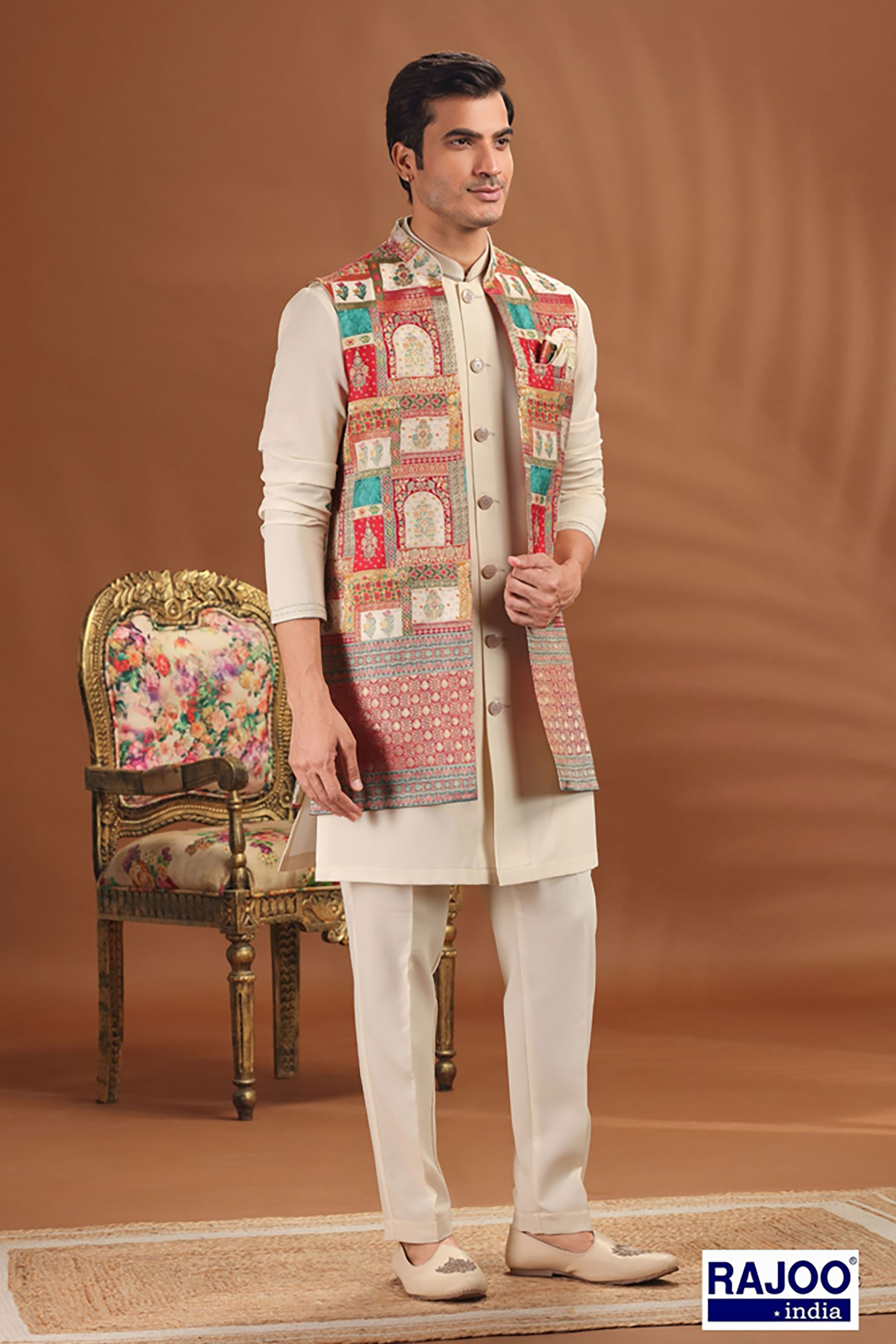 BROCADE PATCH WORK LONG JACKET SET 