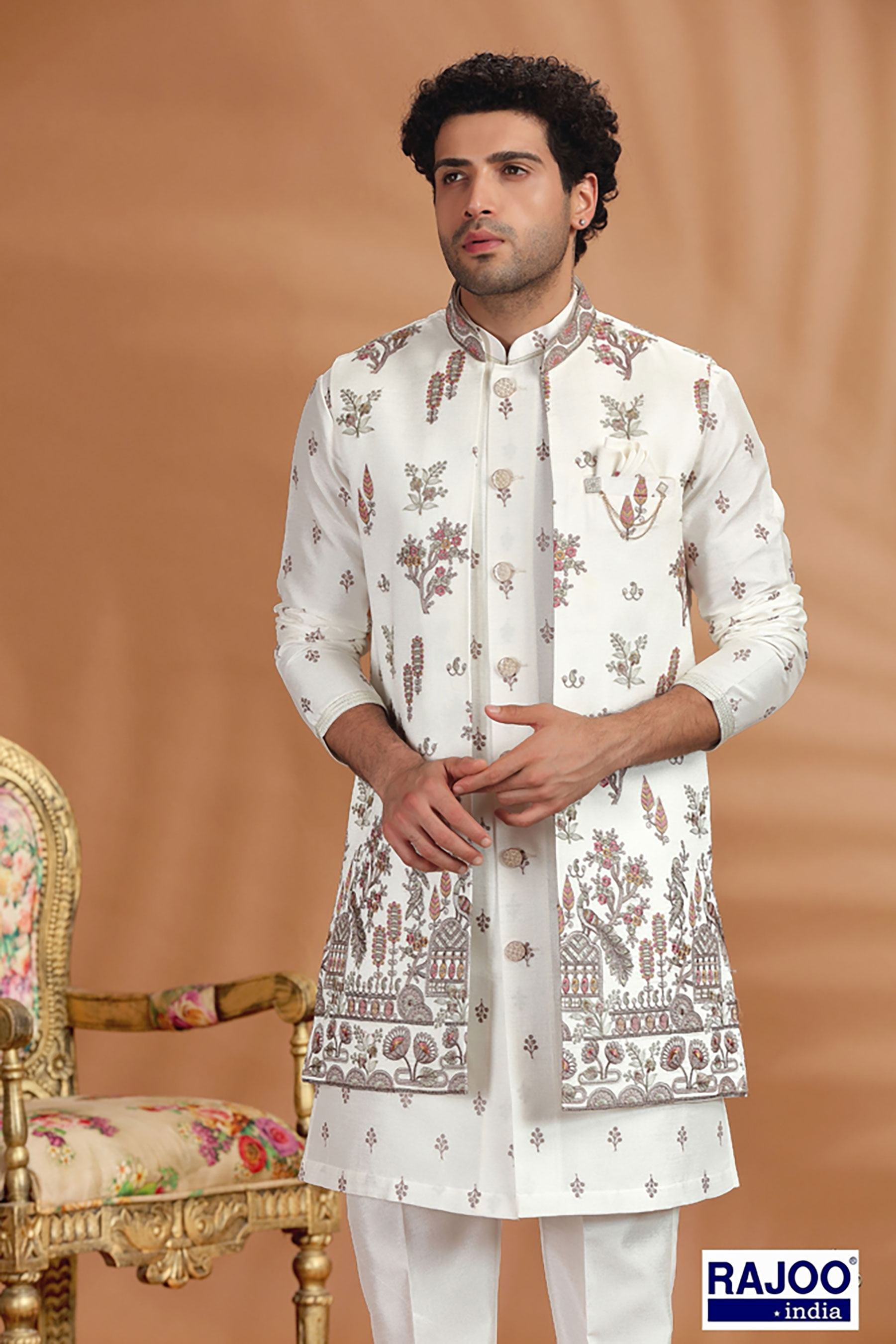 SILVER JARDOSI BIRD MOTIF JACKET SET  