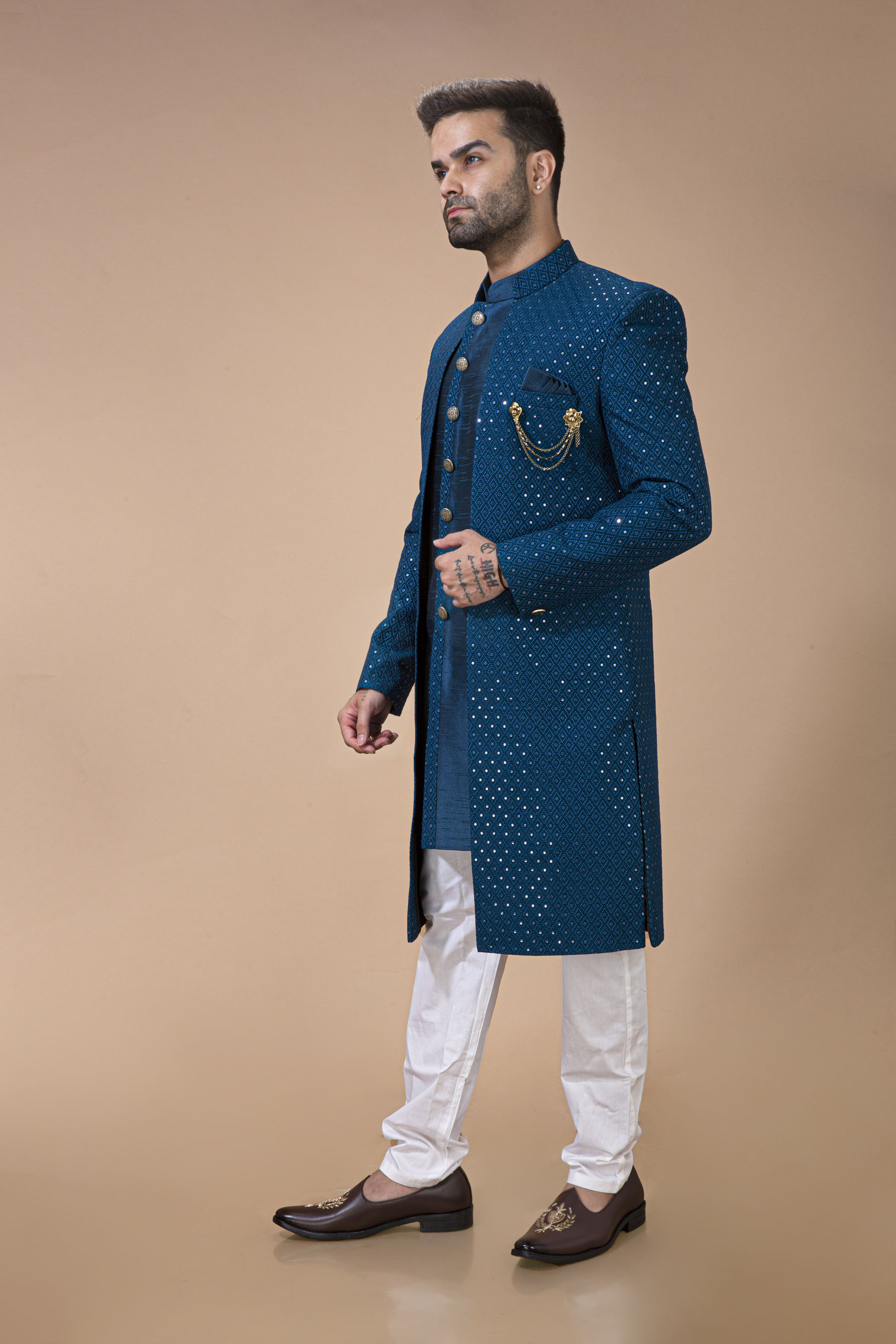  Teal Blue Modern Open Style Nawabi