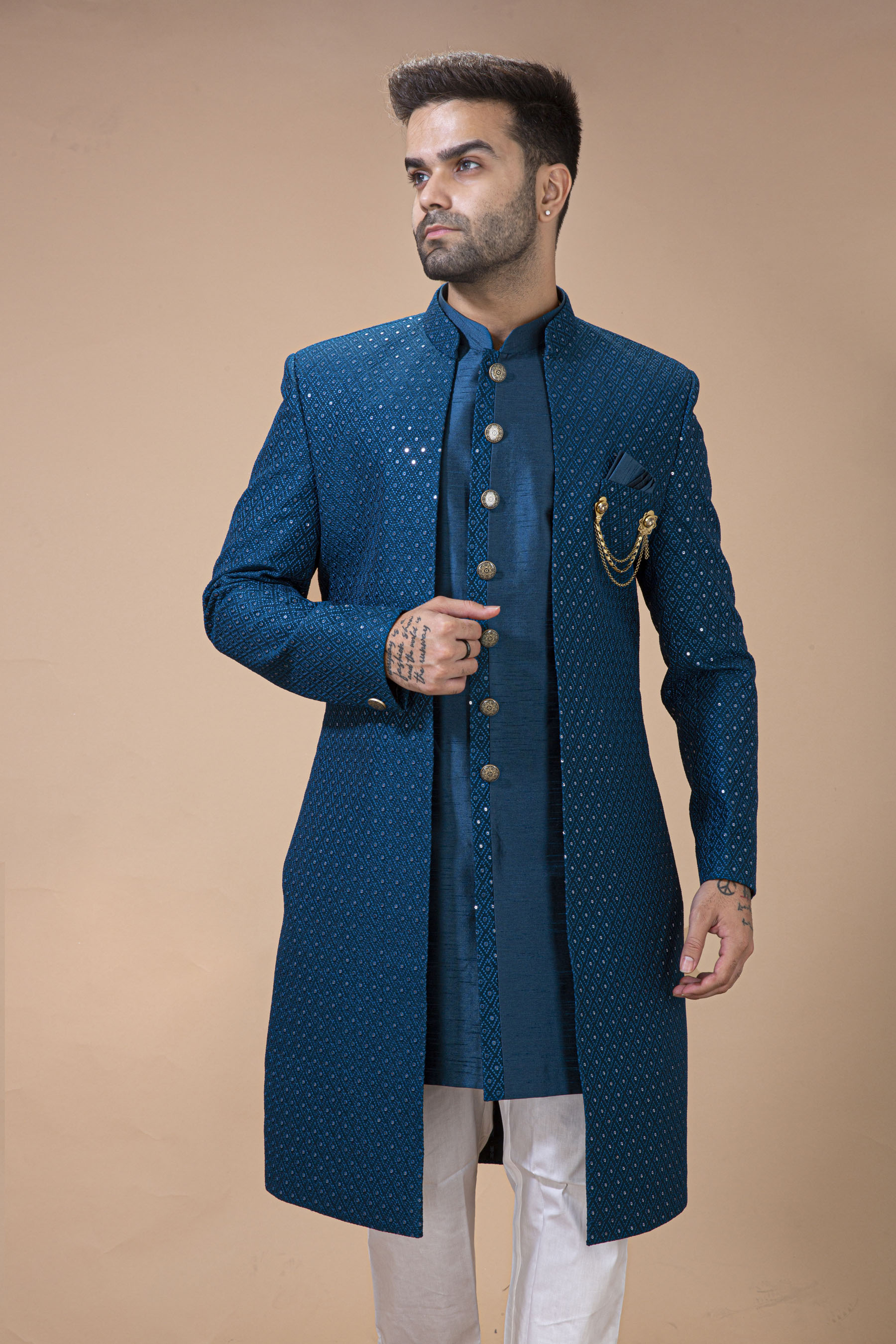  Teal Blue Modern Open Style Nawabi