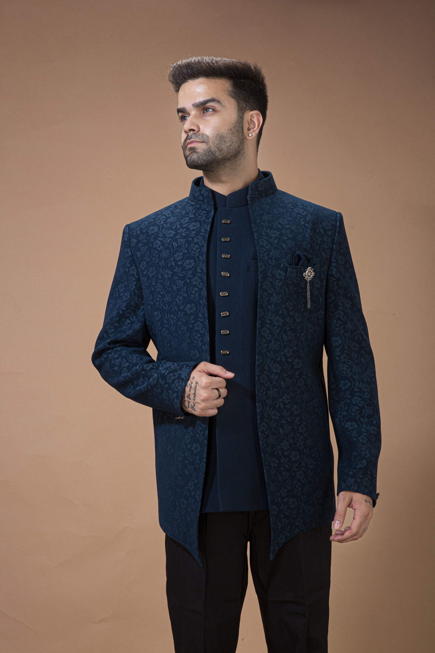 Teal Blue Jodhpuri With Waist Coat