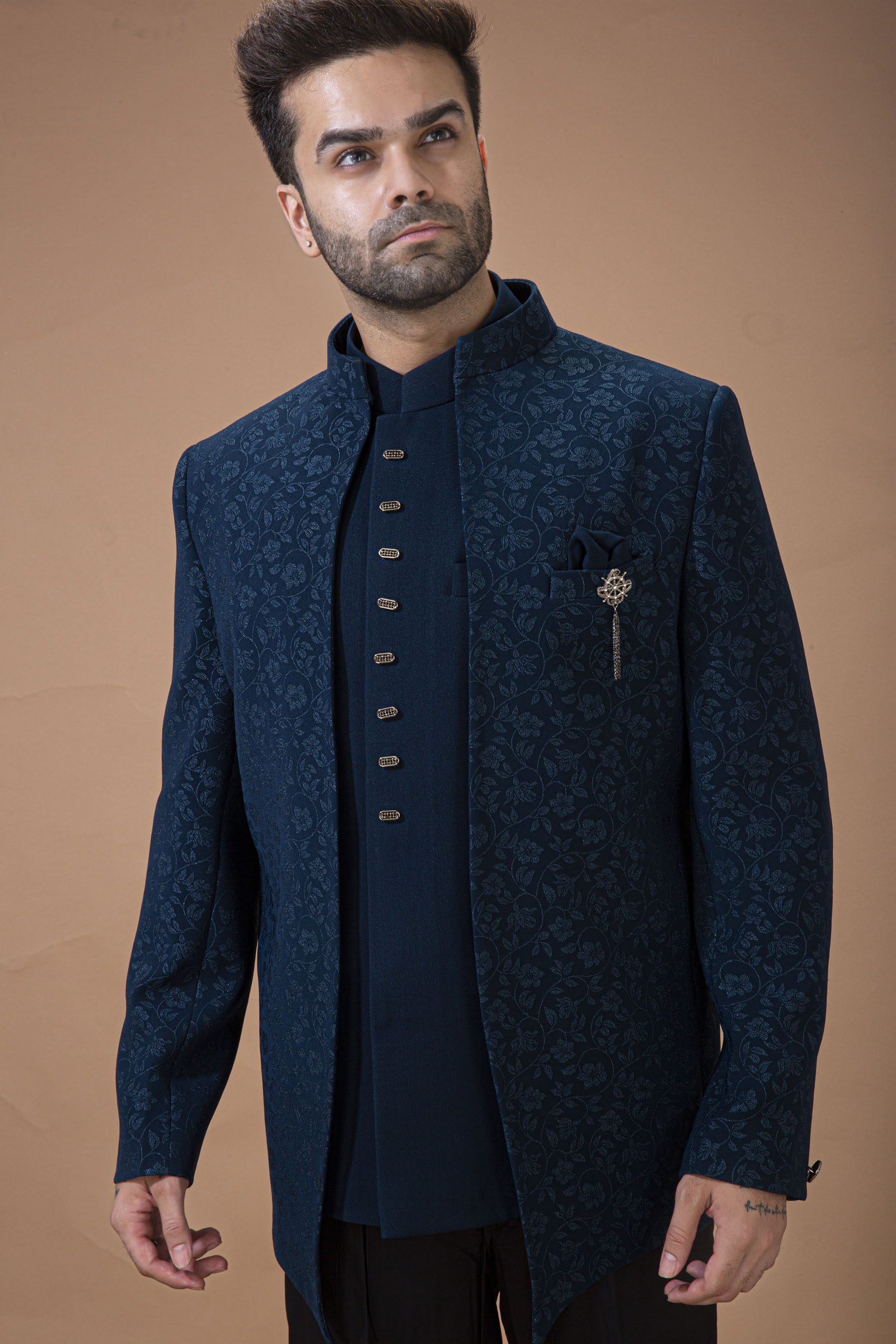 Teal Blue Jodhpuri With Waist Coat