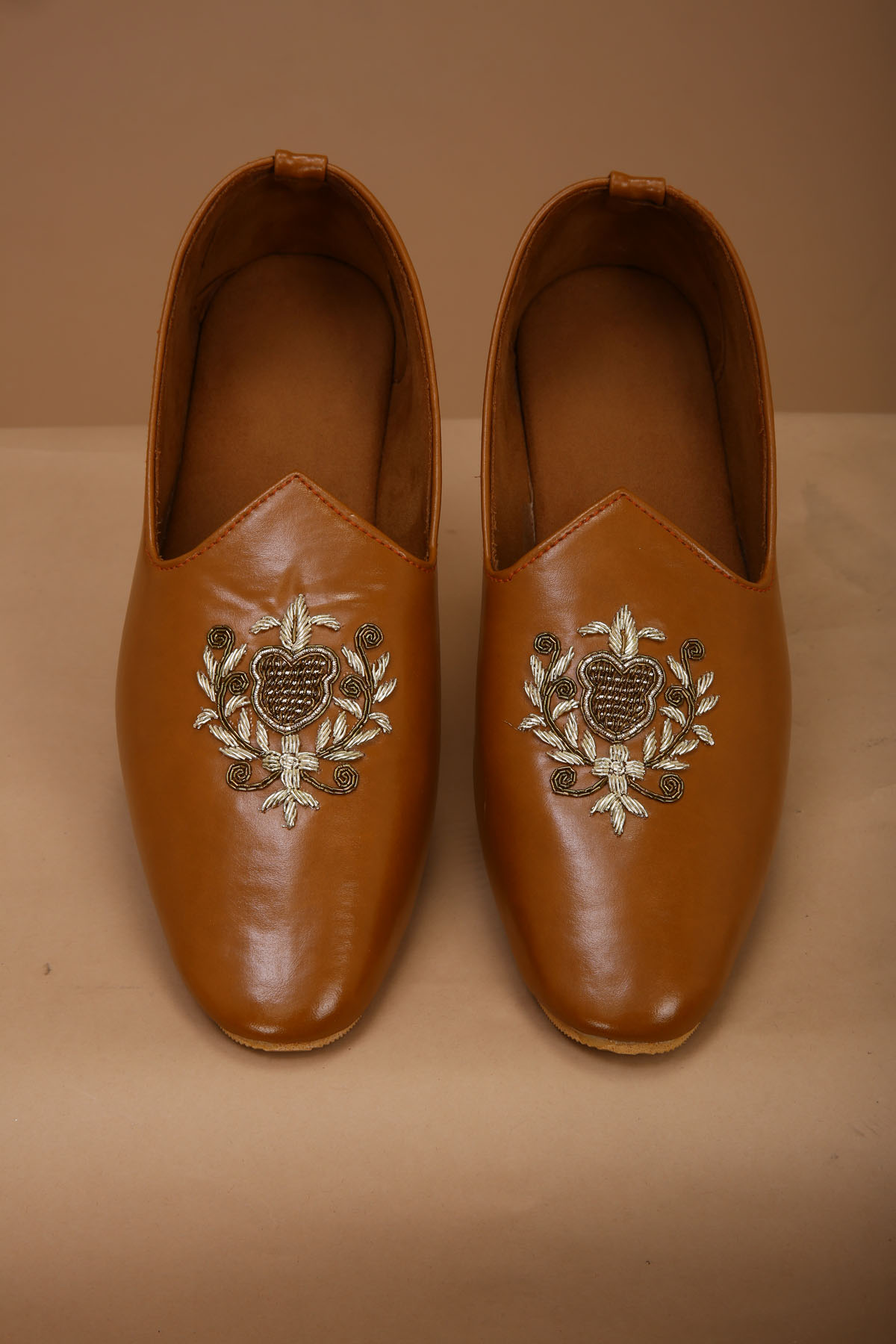 Tan Loafer with Hand Embroidery