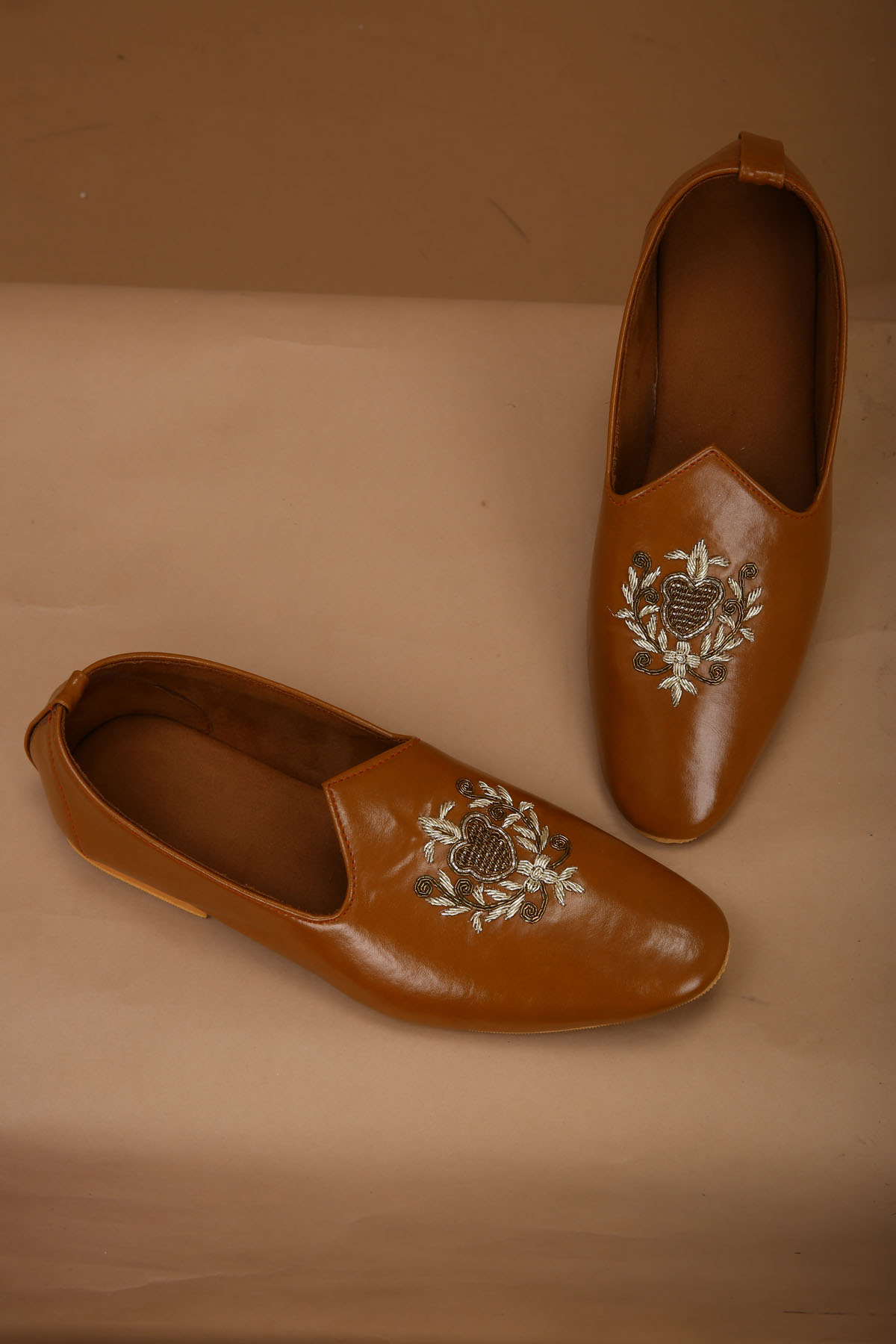 Tan Loafer with Hand Embroidery