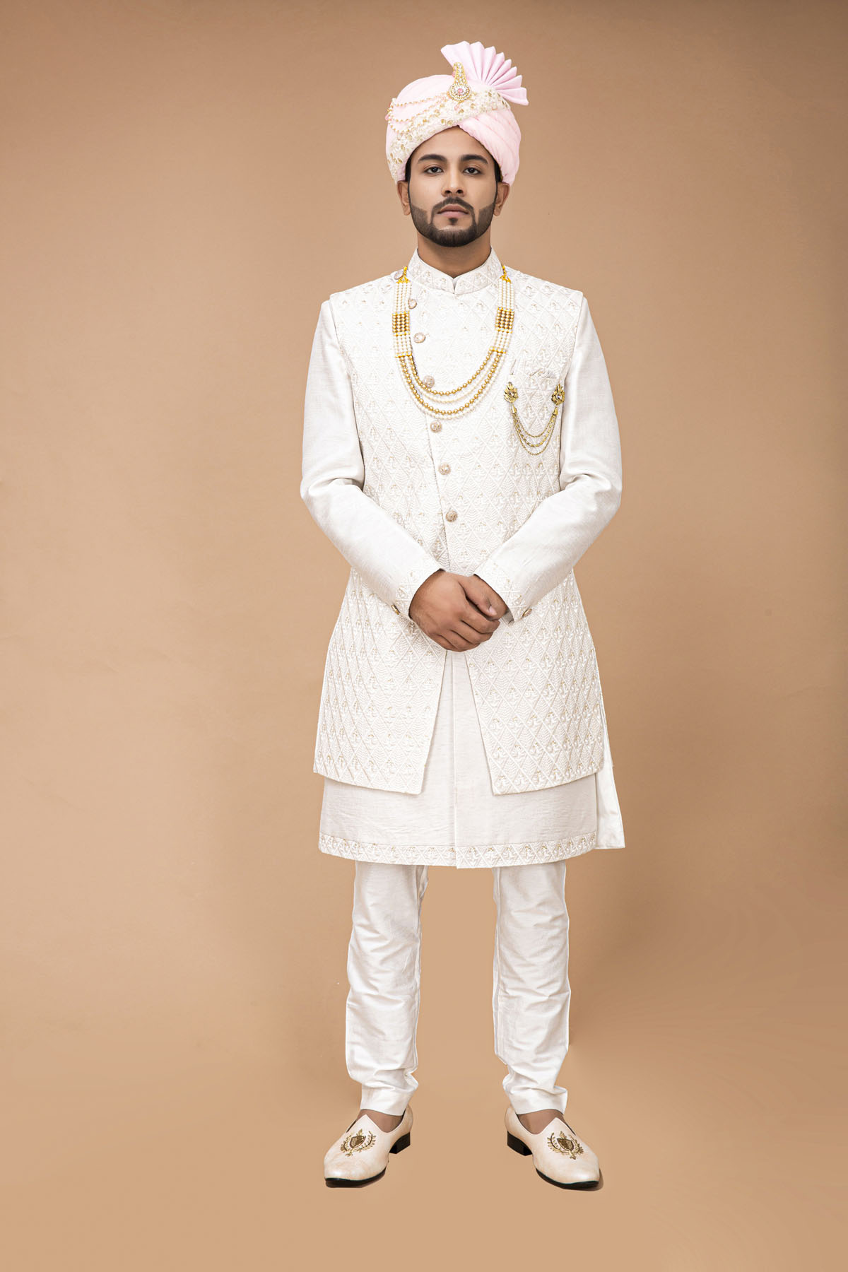 White Nawabi With Long Jacket