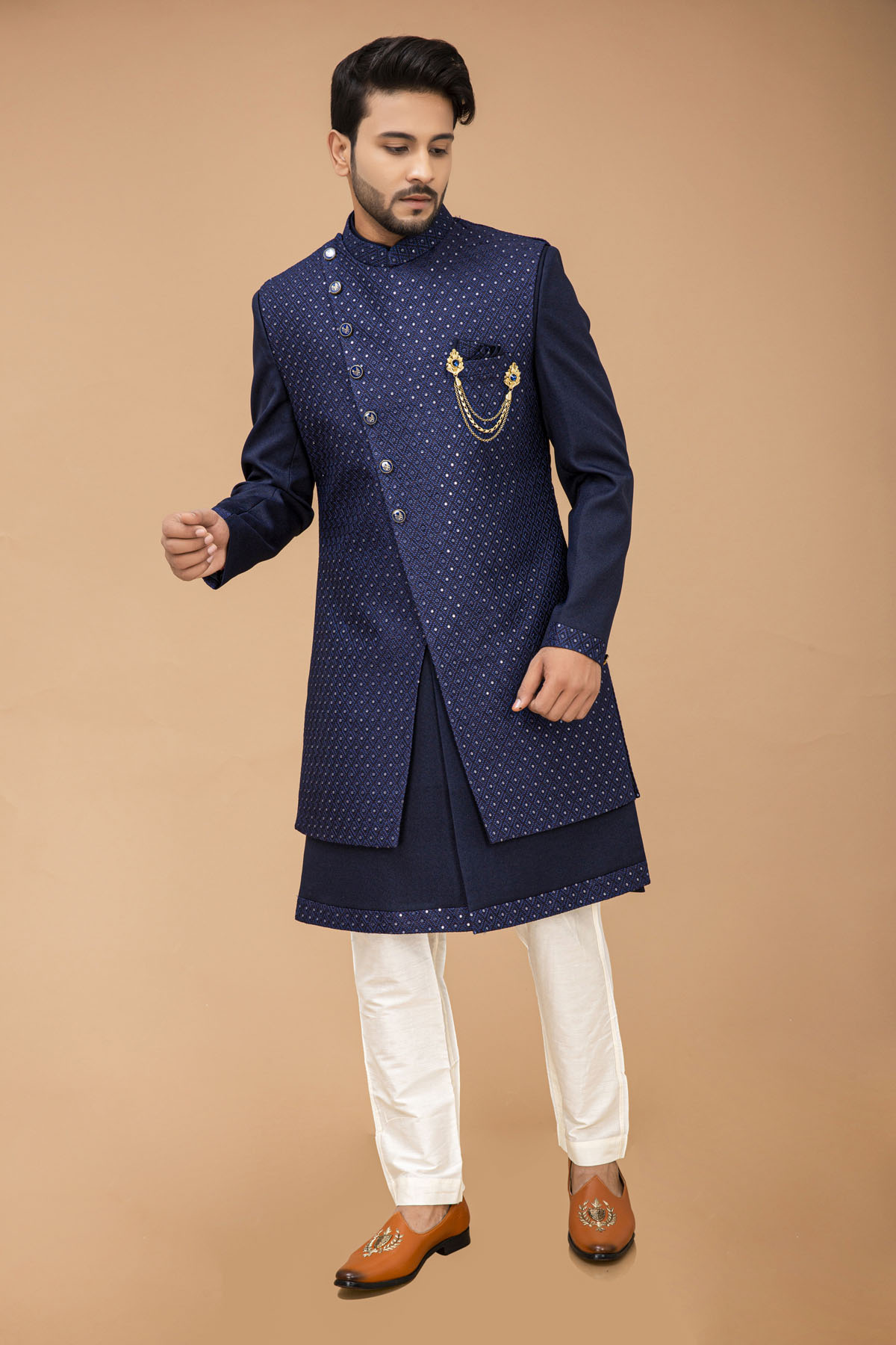 Navy Blue Nawabi  with Long jacket