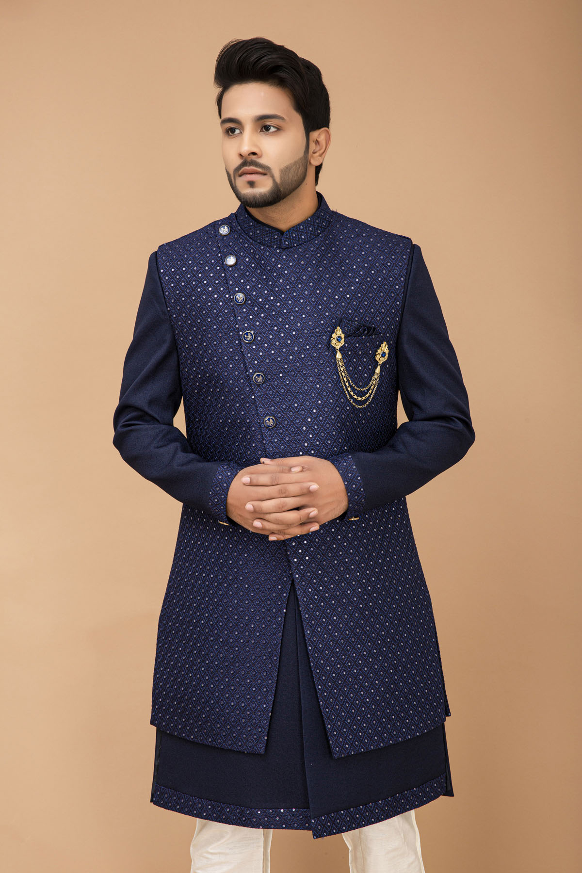 Navy Blue Nawabi  with Long jacket