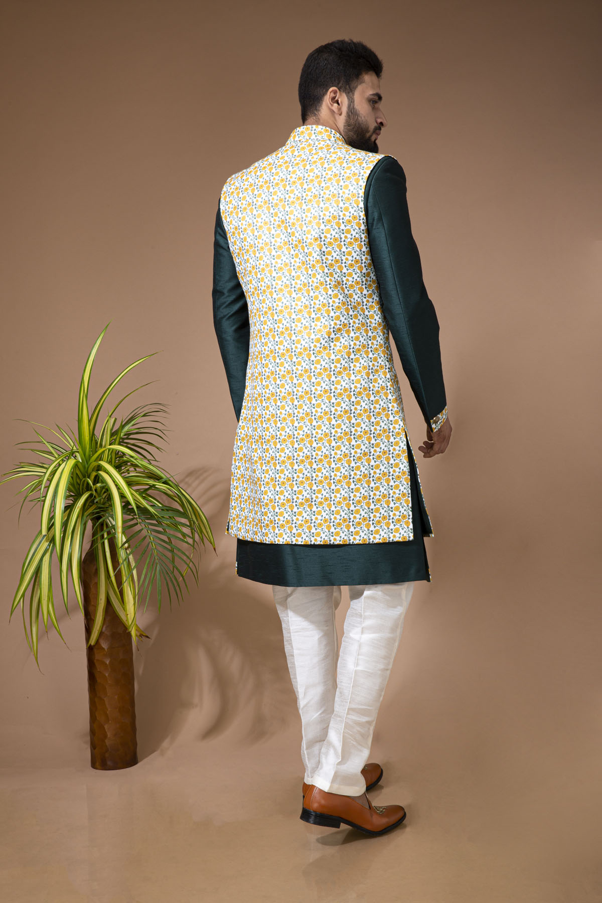 Green Nawabi with Floral Long jacket