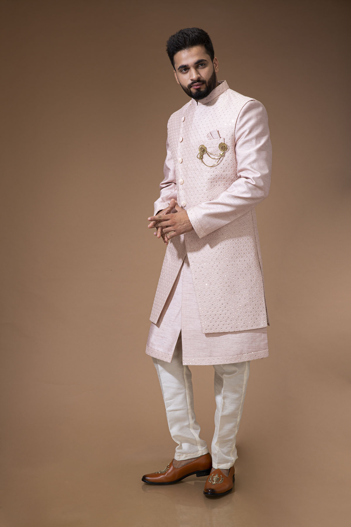 Blush Pink Nawabi with Closed Long jacket