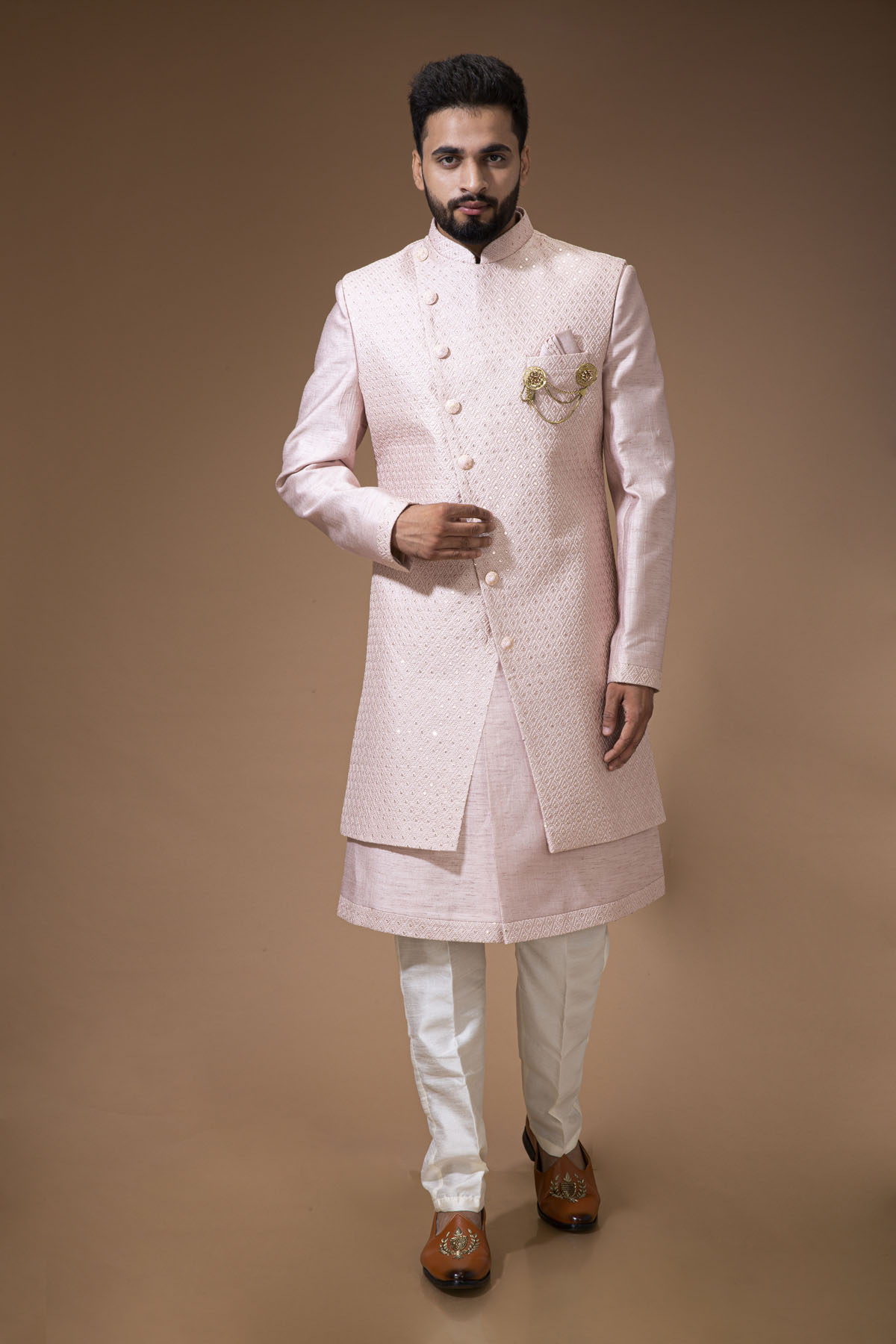 Blush Pink Nawabi with Closed Long jacket