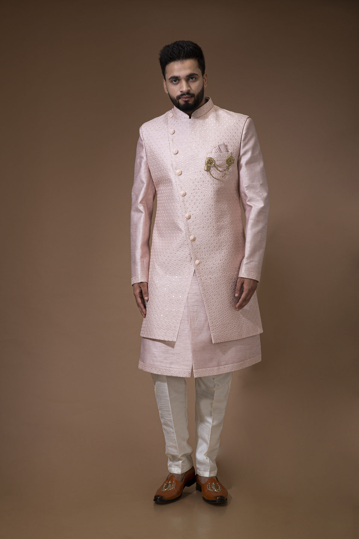 Blush Pink Nawabi with Closed Long jacket