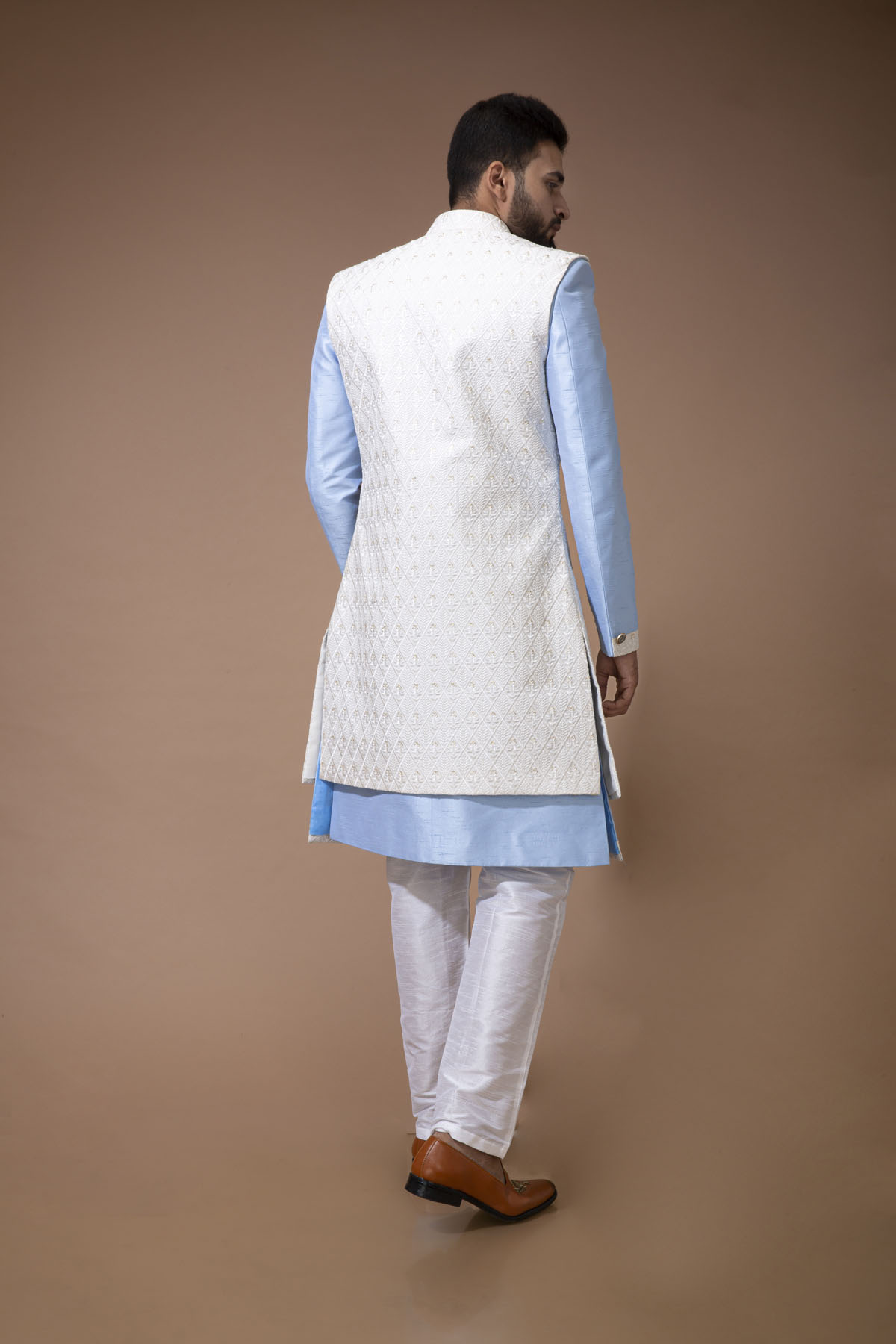 Powder blue Nawabi with white Long jacket