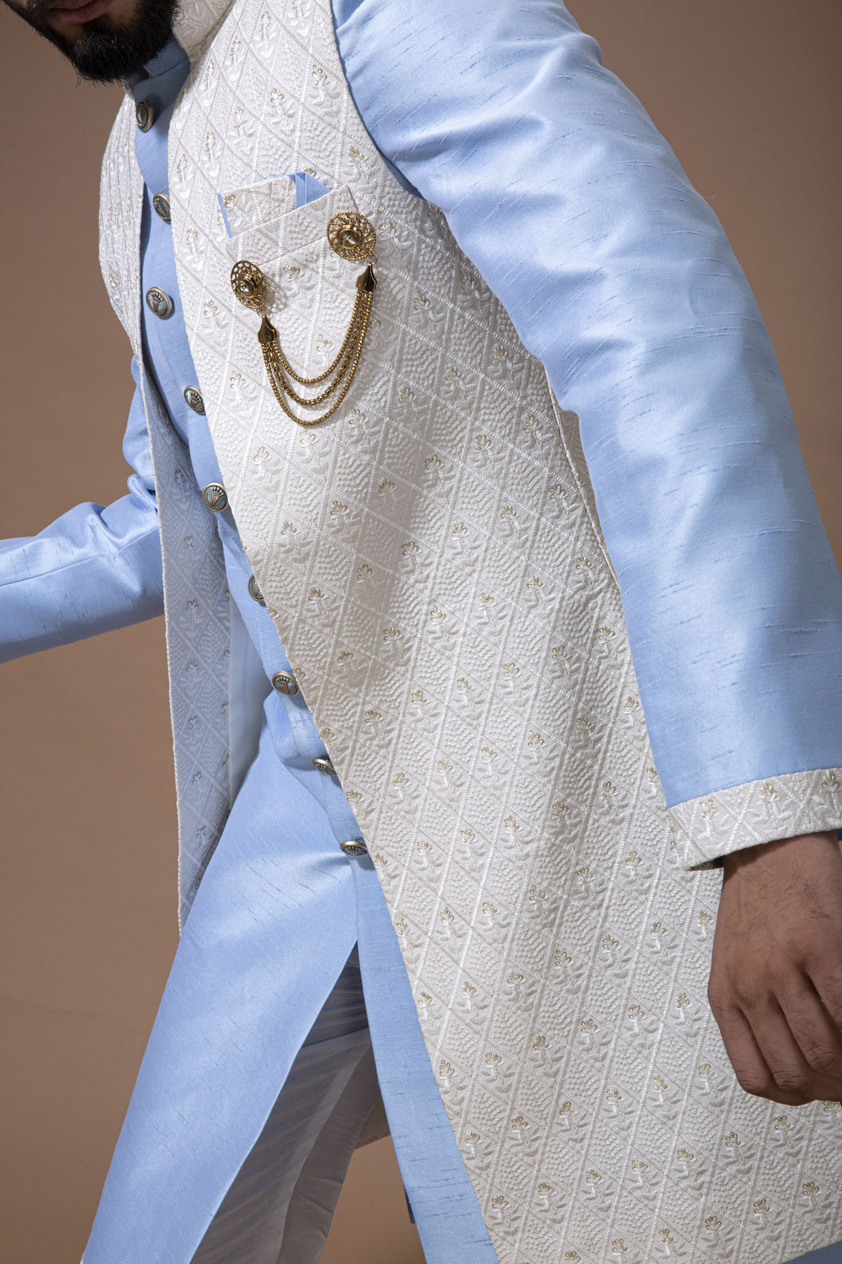 Powder blue Nawabi with white Long jacket