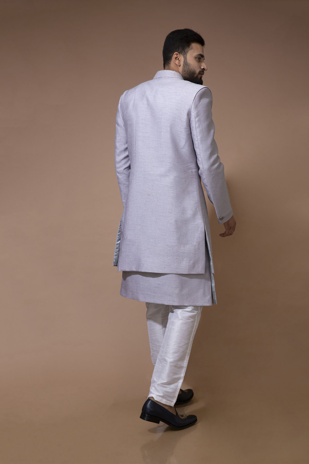 Light Lavender Nawabi With Self Embroidered Long Jacket