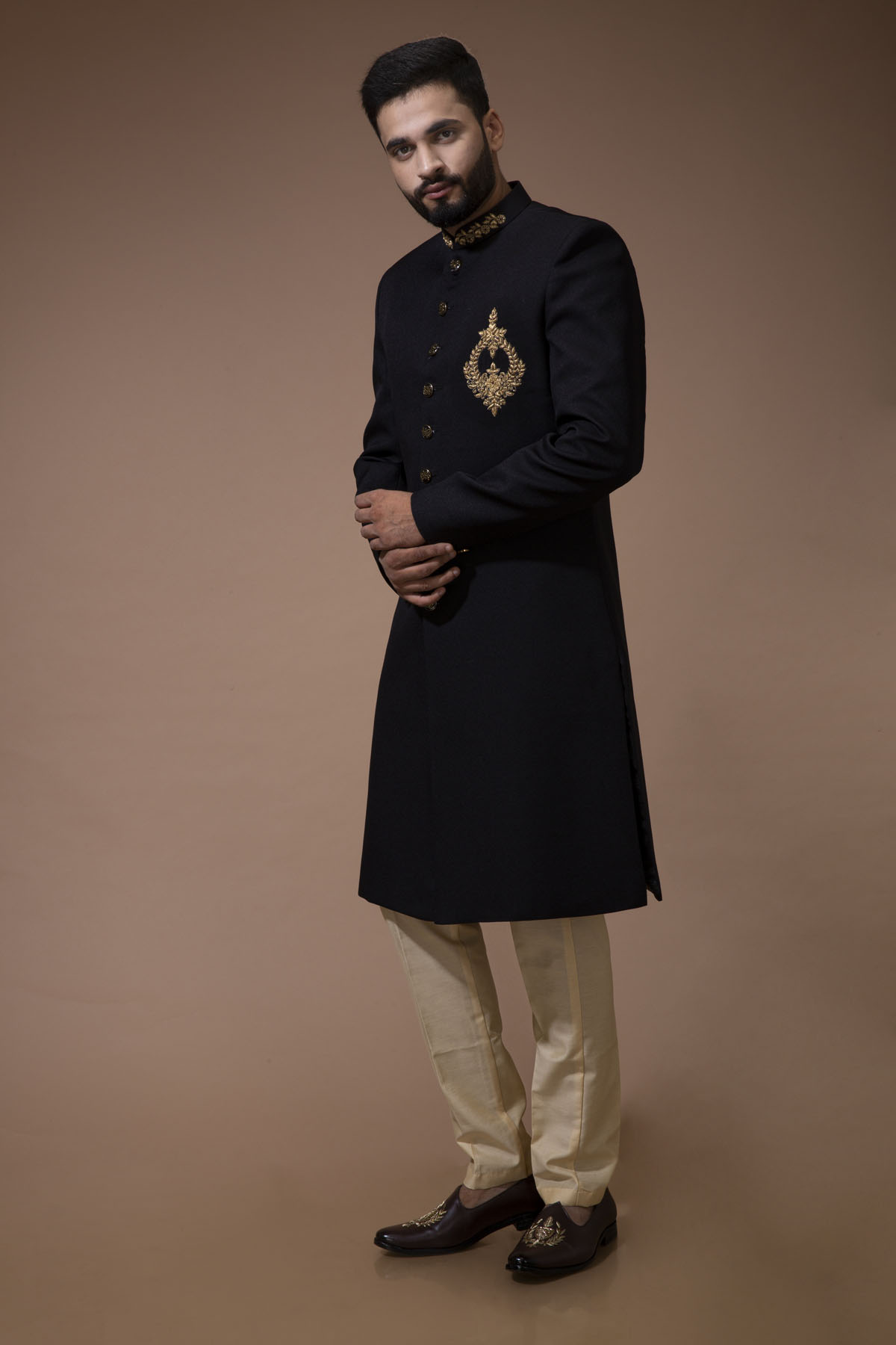 Cream Party Wear Jacquard Nawabi Indo Western Collection 1112 - The Ethnic  World