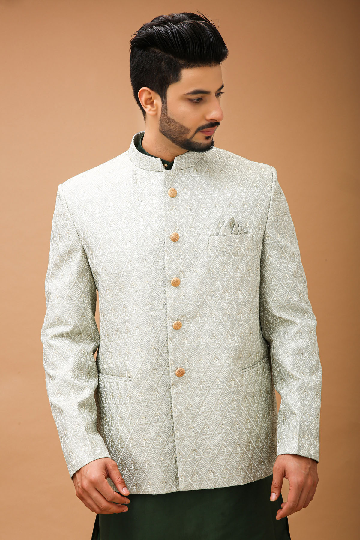 Pista Jodhpuri With Emerald Green Kurta 