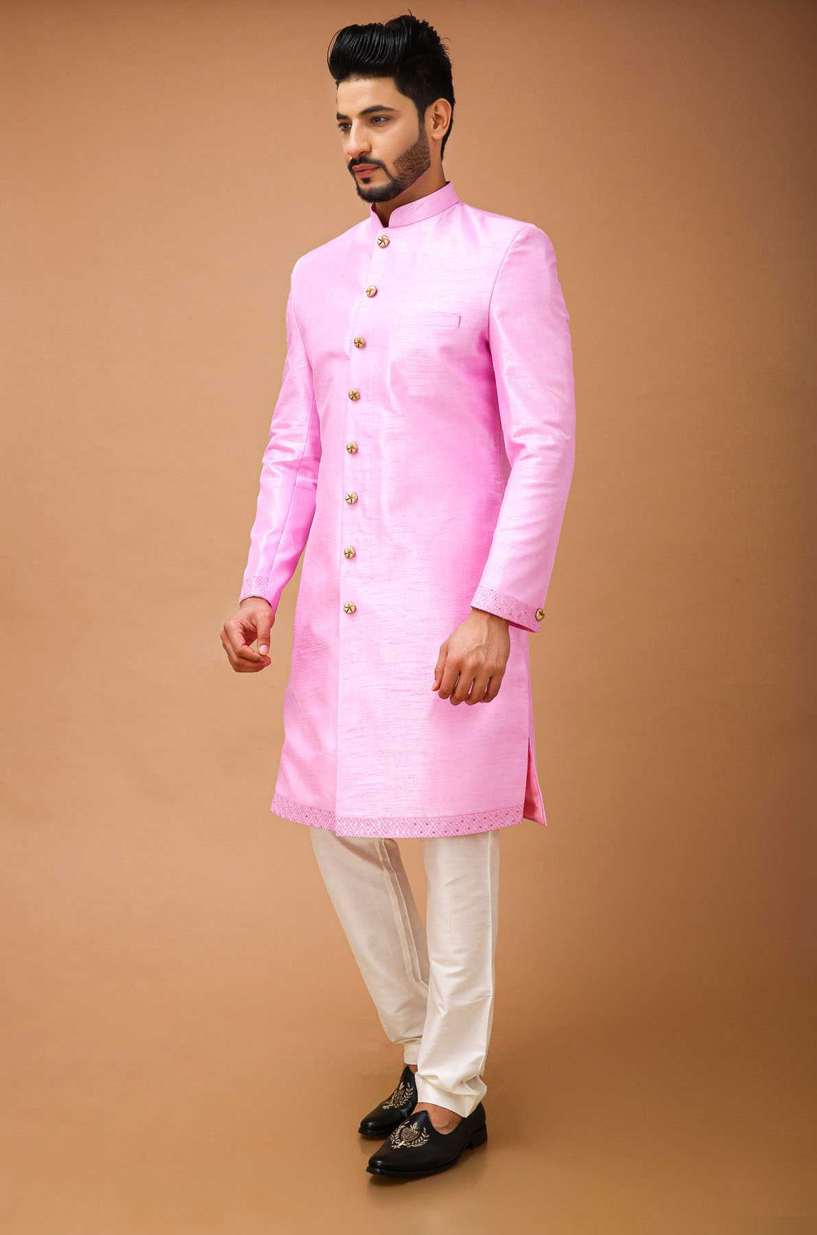 Electric  Light Pink Nawabi With Long Jacket 