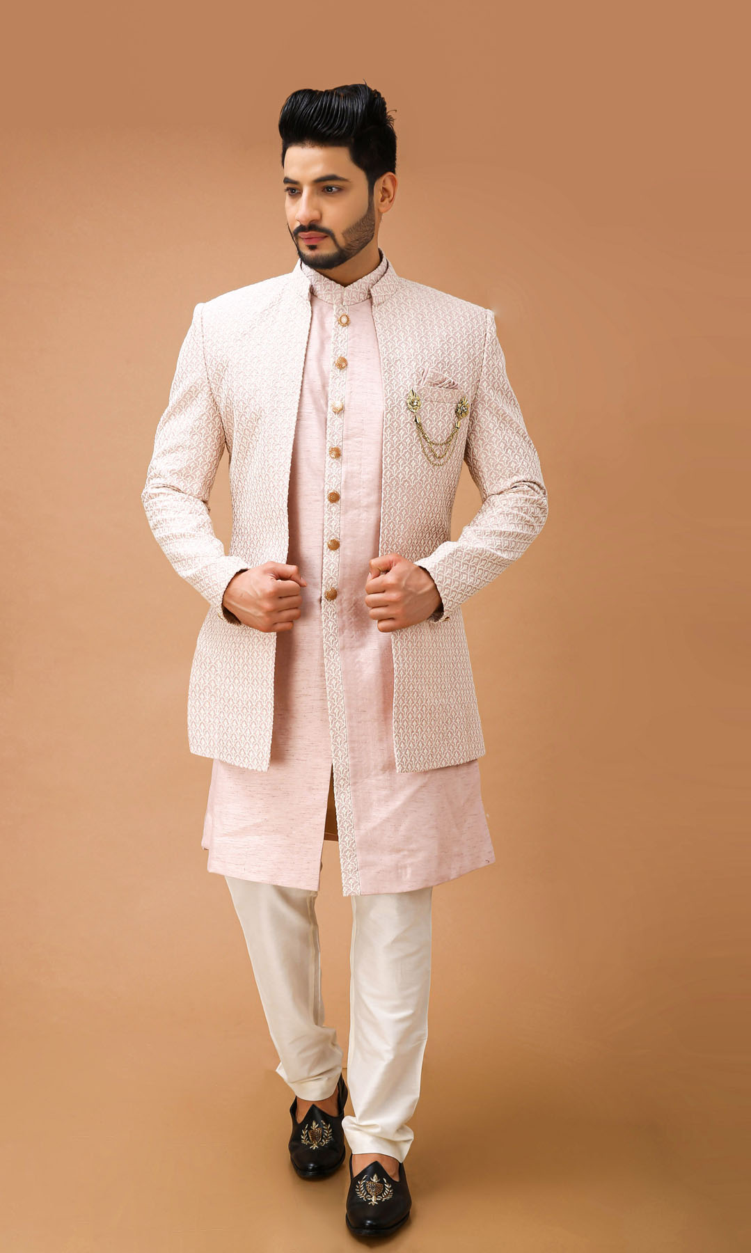 Blush Pink Open Pattern Indowestern