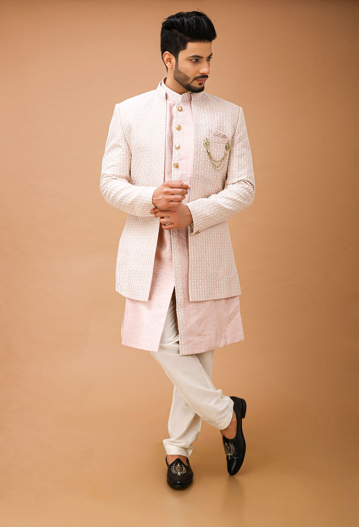 Blush Pink Open Pattern Indowestern