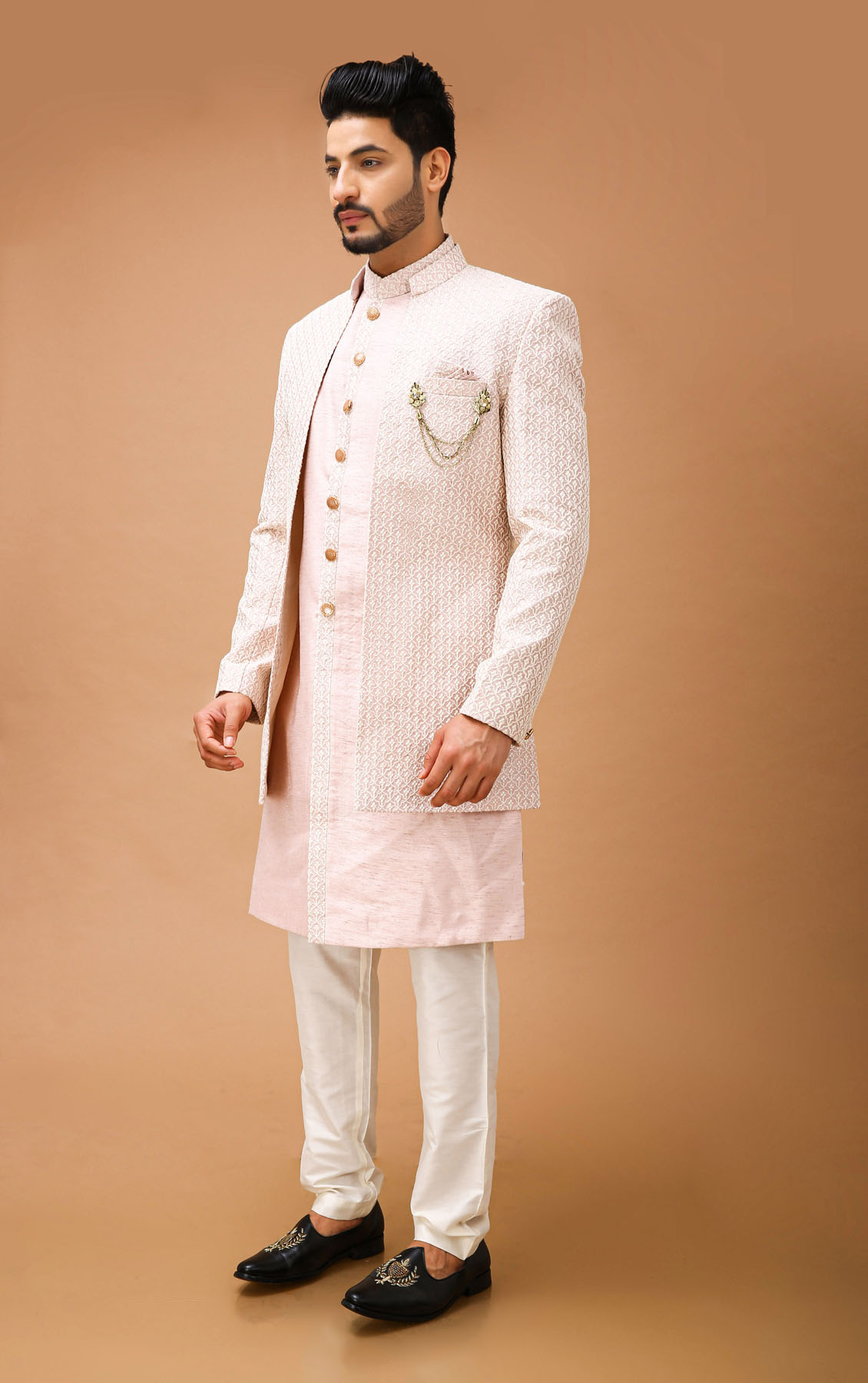 Blush Pink Open Pattern Indowestern