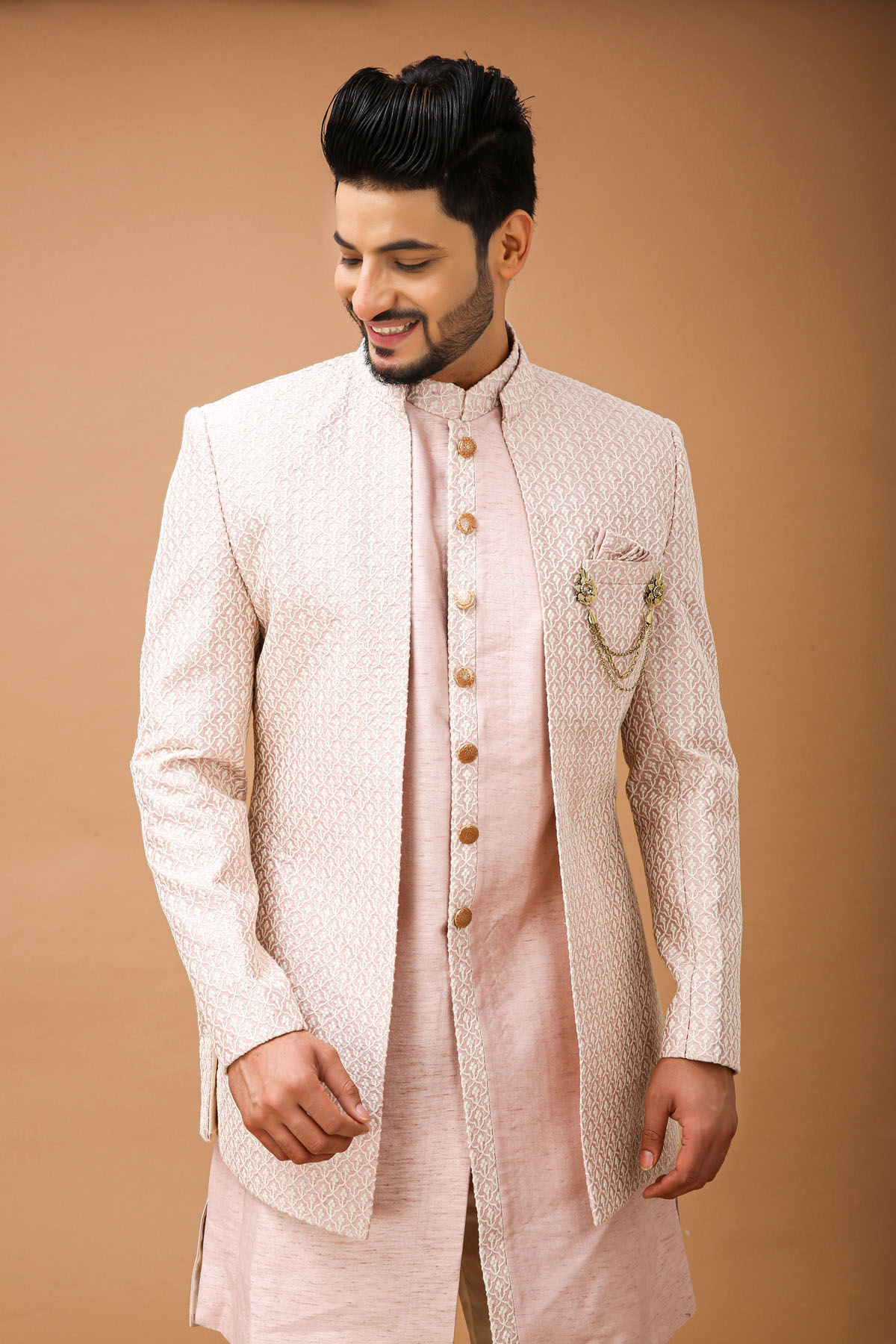 Blush Pink Open Pattern Indowestern