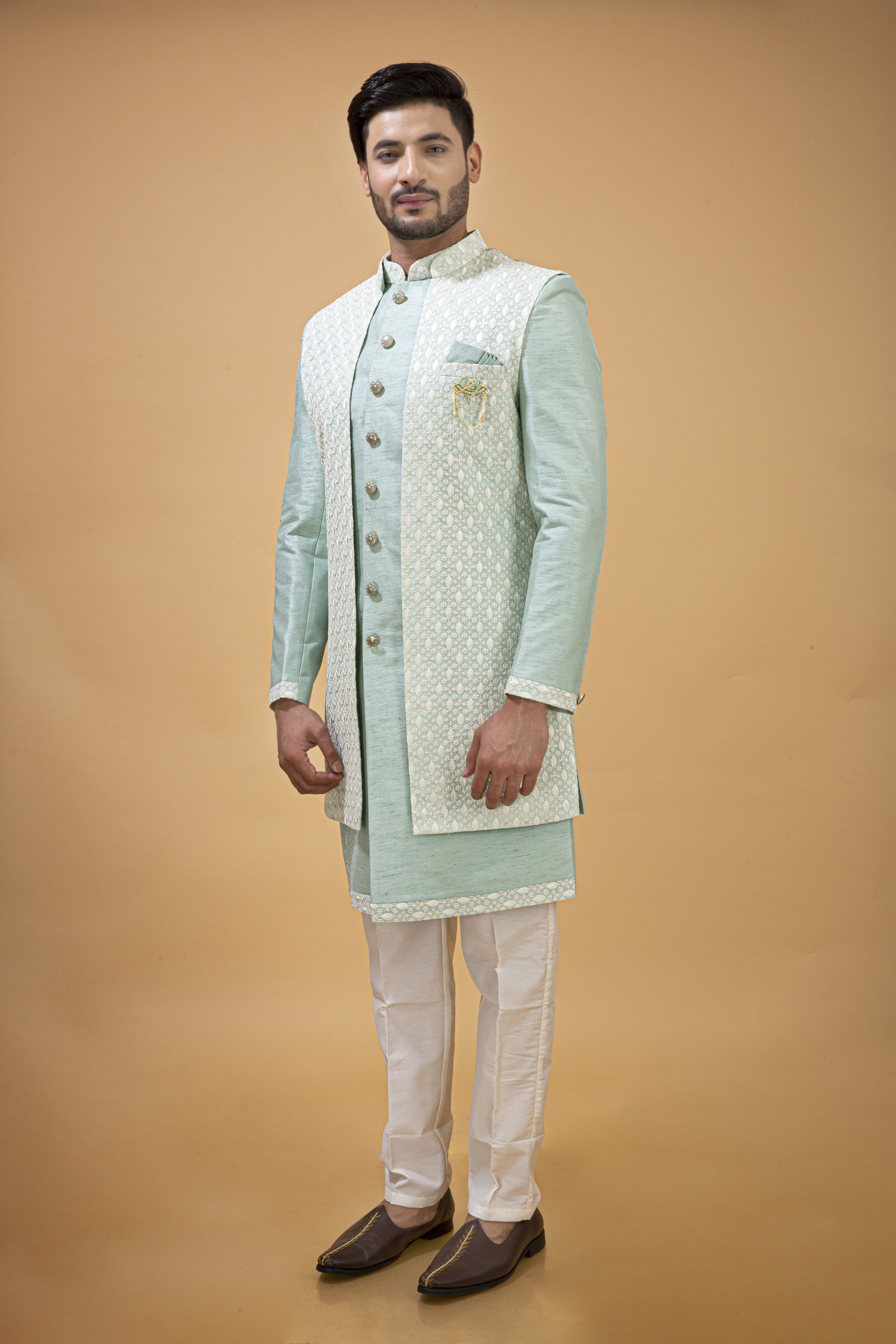 SEA GREEN NAWABI WITH LONG JACKET