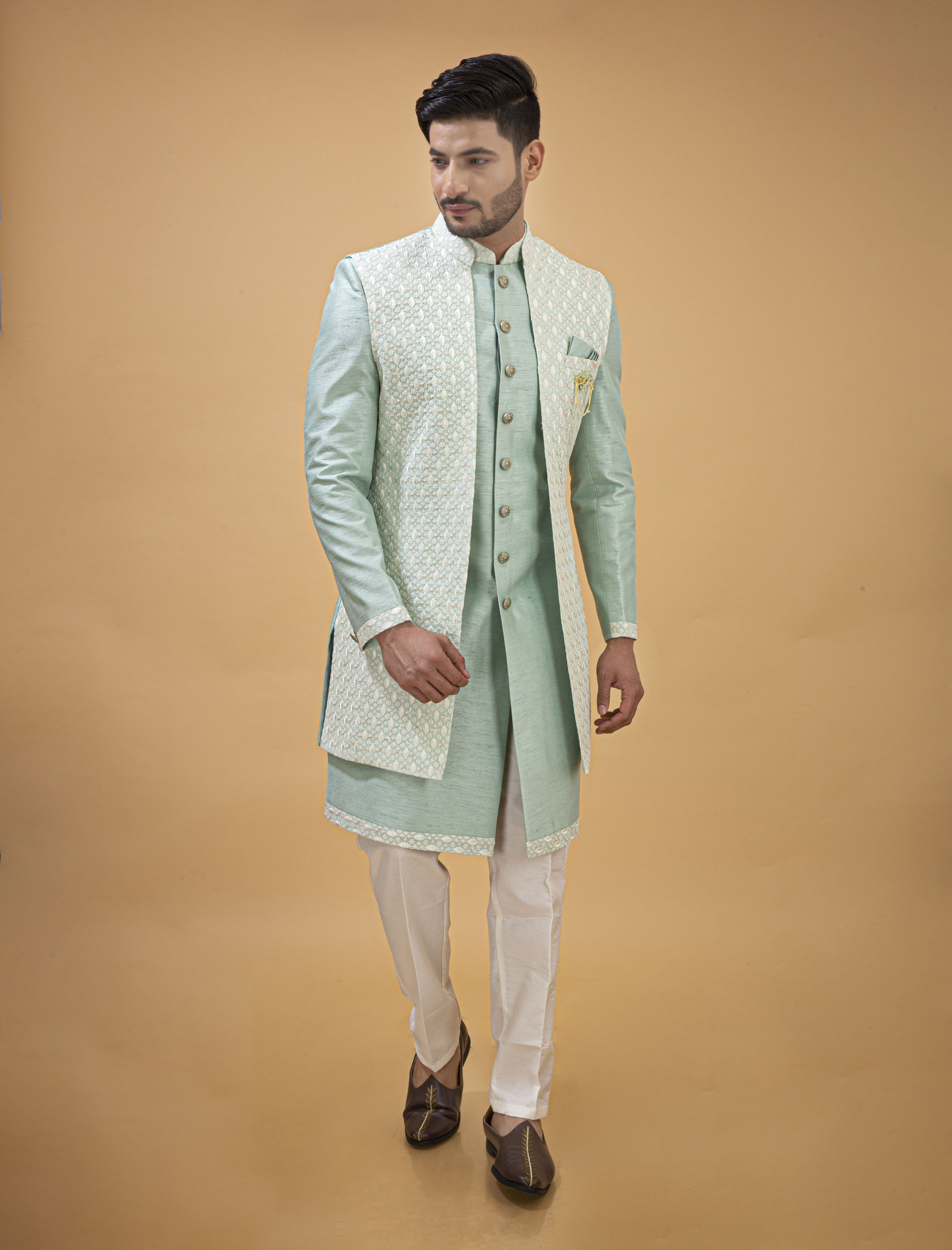 SEA GREEN NAWABI WITH LONG JACKET