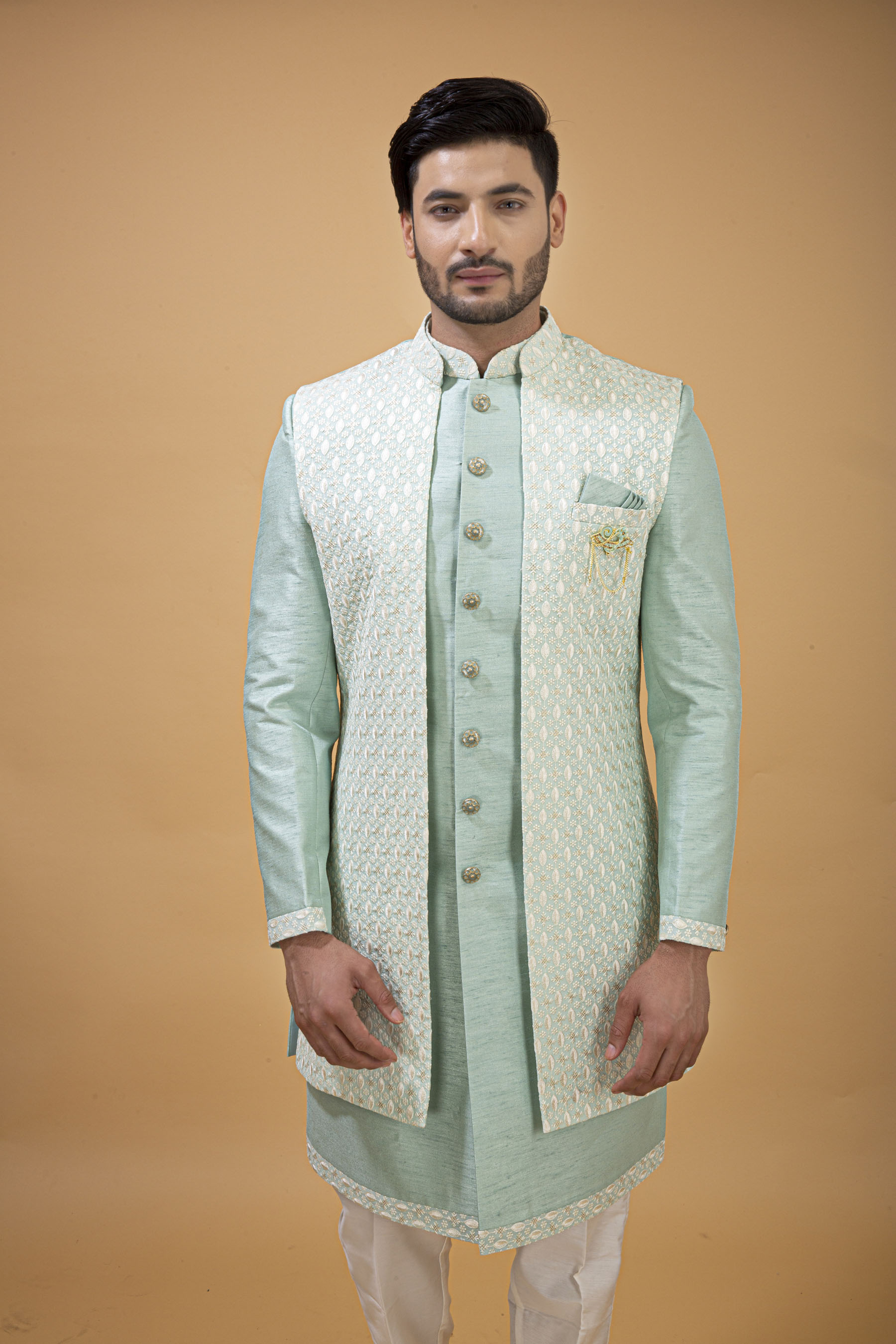 SEA GREEN NAWABI WITH LONG JACKET