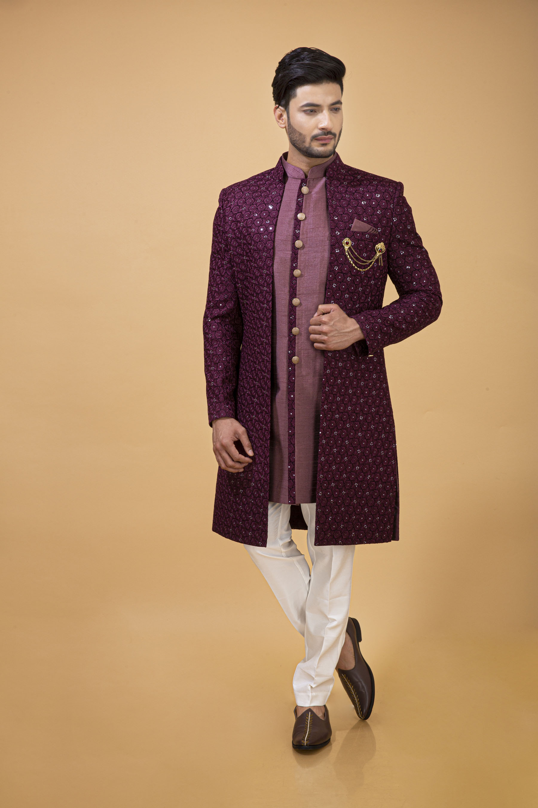 GARNET COLOR OPEN NAWABI WITH LONG JACKET