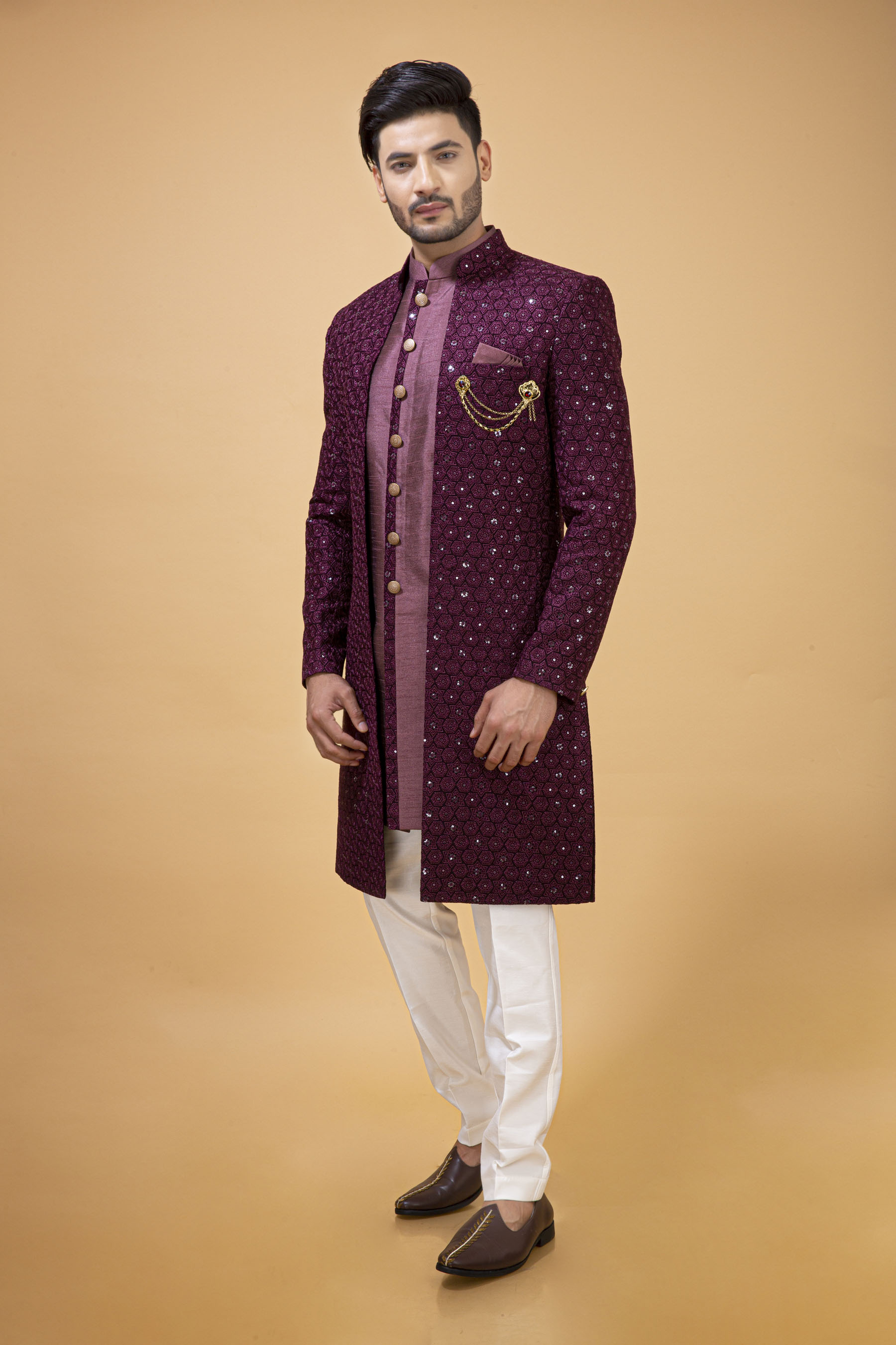 GARNET COLOR OPEN NAWABI WITH LONG JACKET