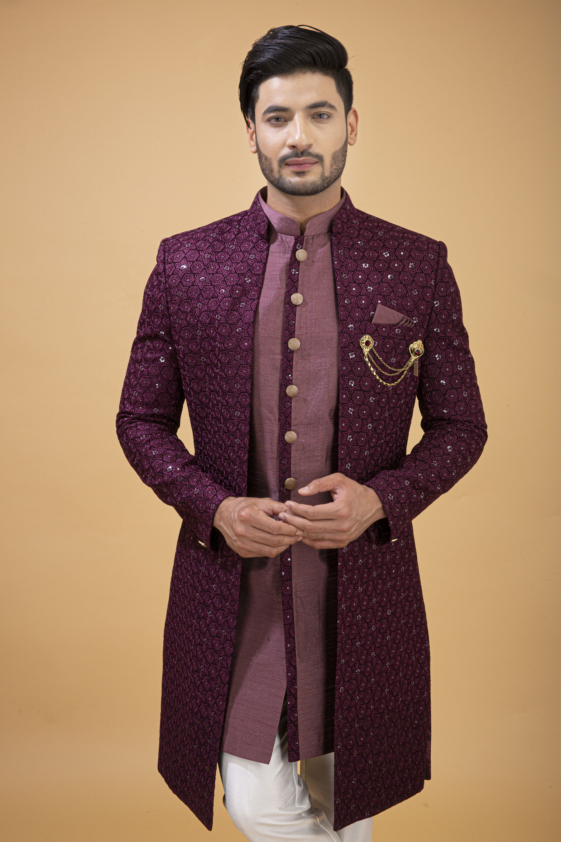 GARNET COLOR OPEN NAWABI WITH LONG JACKET