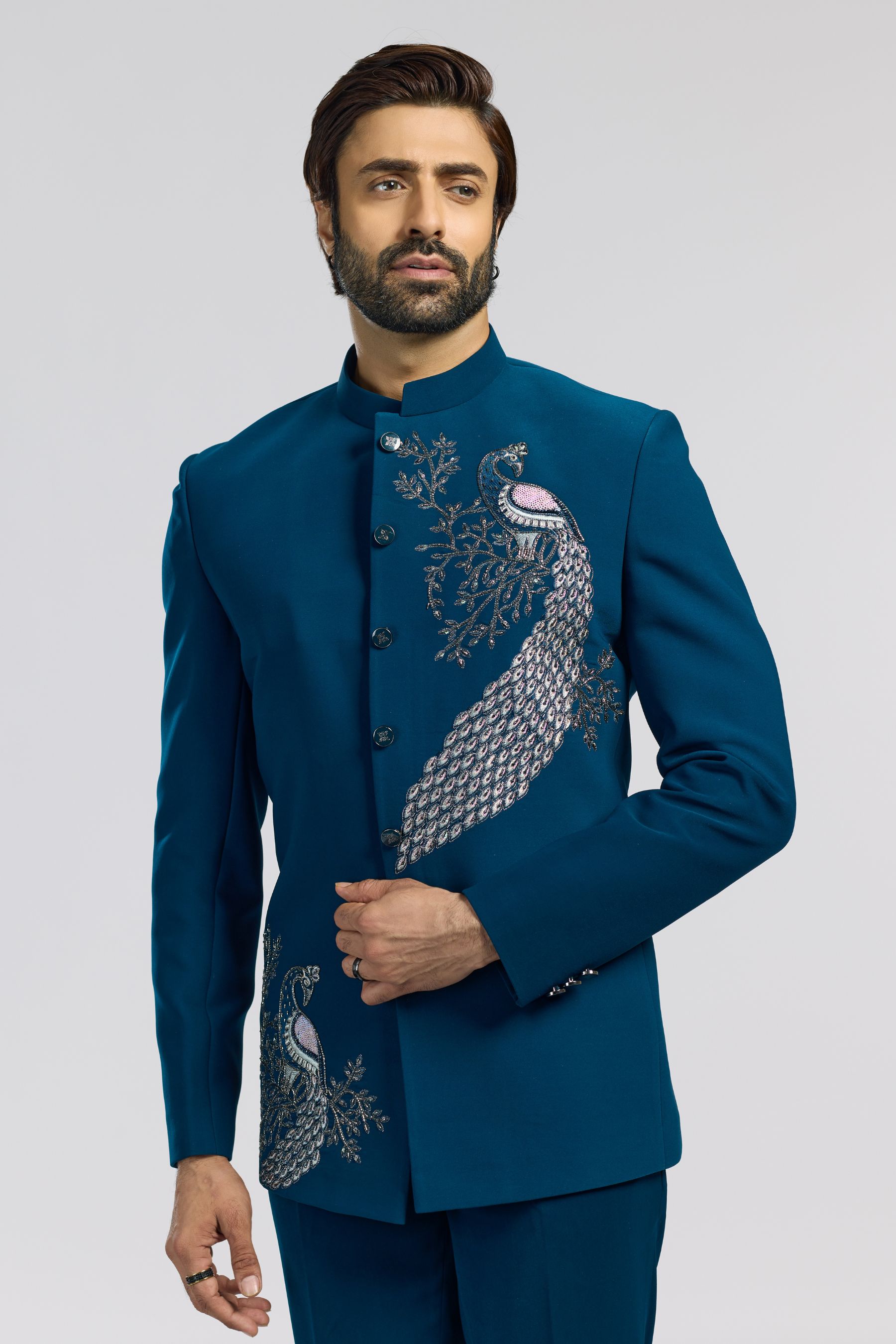 PEACOCK MOTIF TEAL BLUE SET 