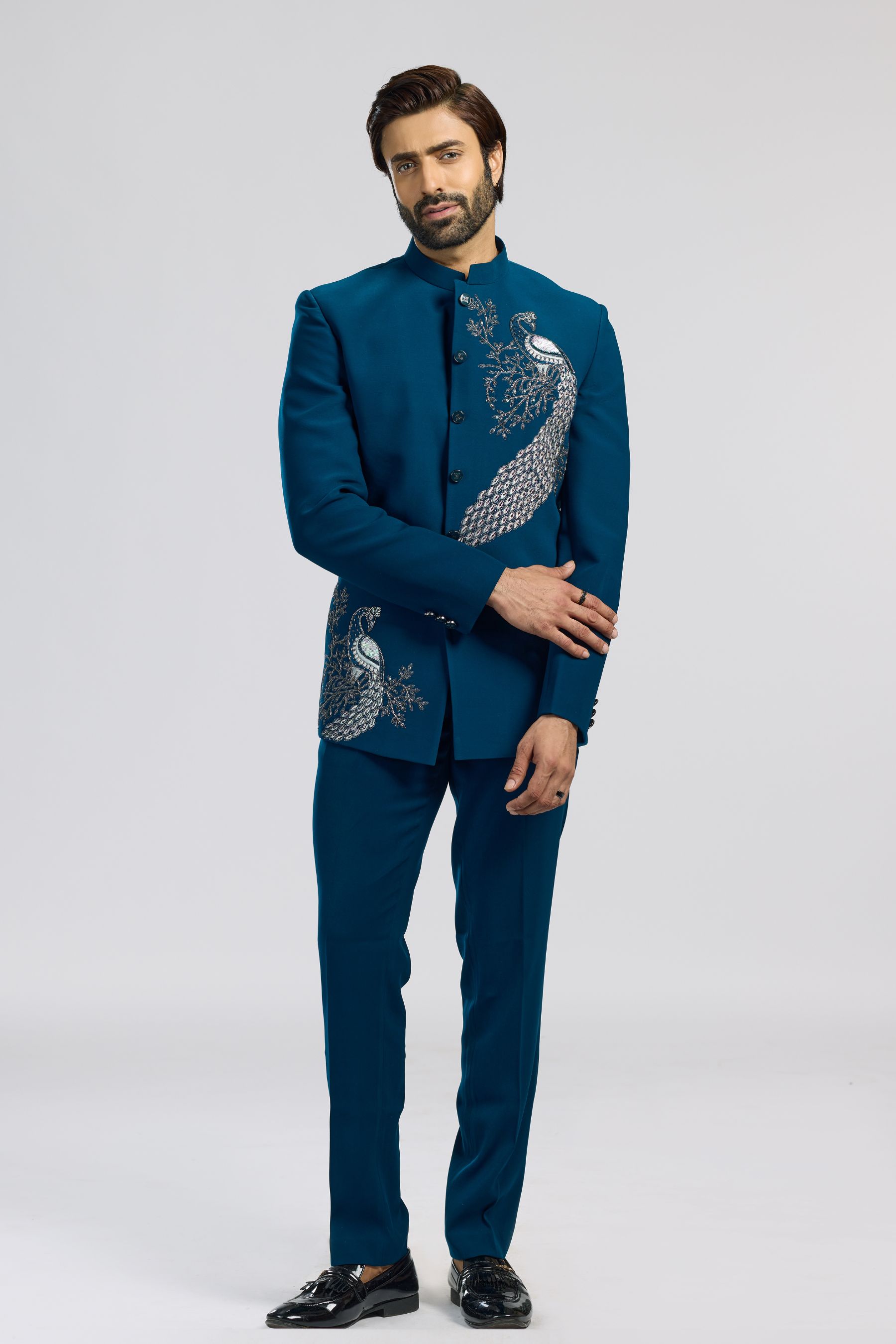 PEACOCK MOTIF TEAL BLUE SET 