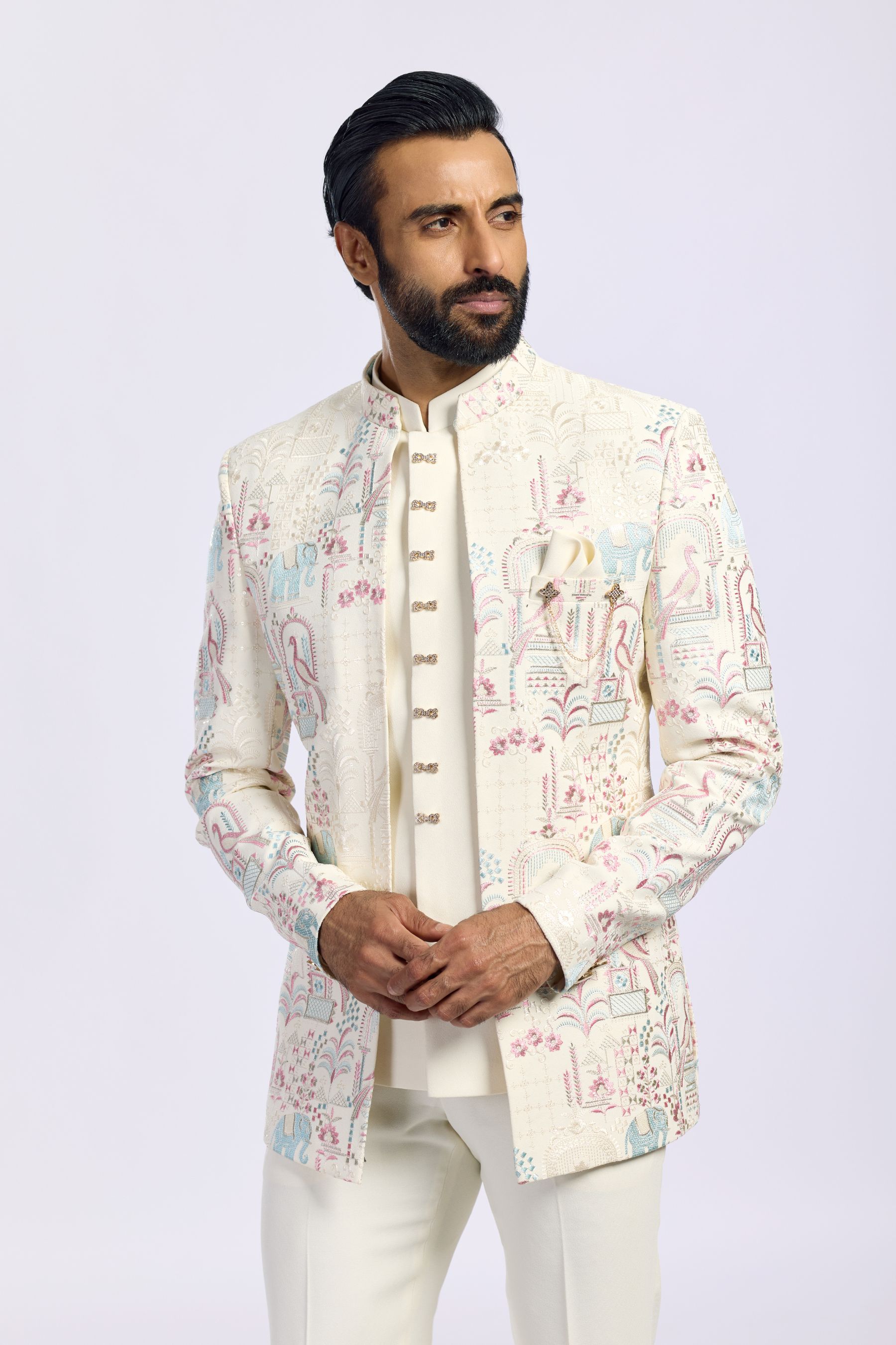 IVORYBANDHGALA WITH ELEPHANT MOTIF 