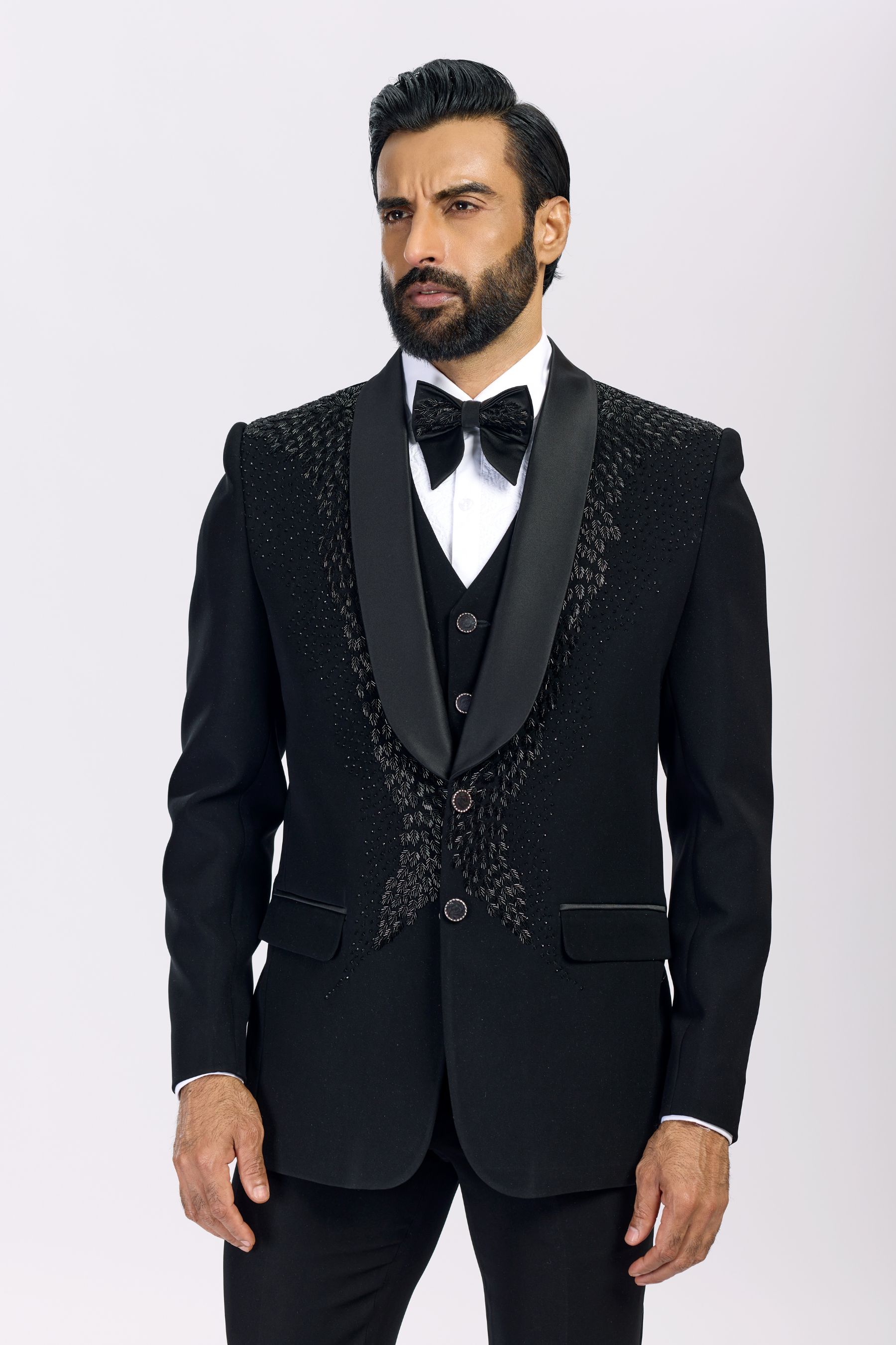 BLACK BLAZER WITH INTRICATE WORK