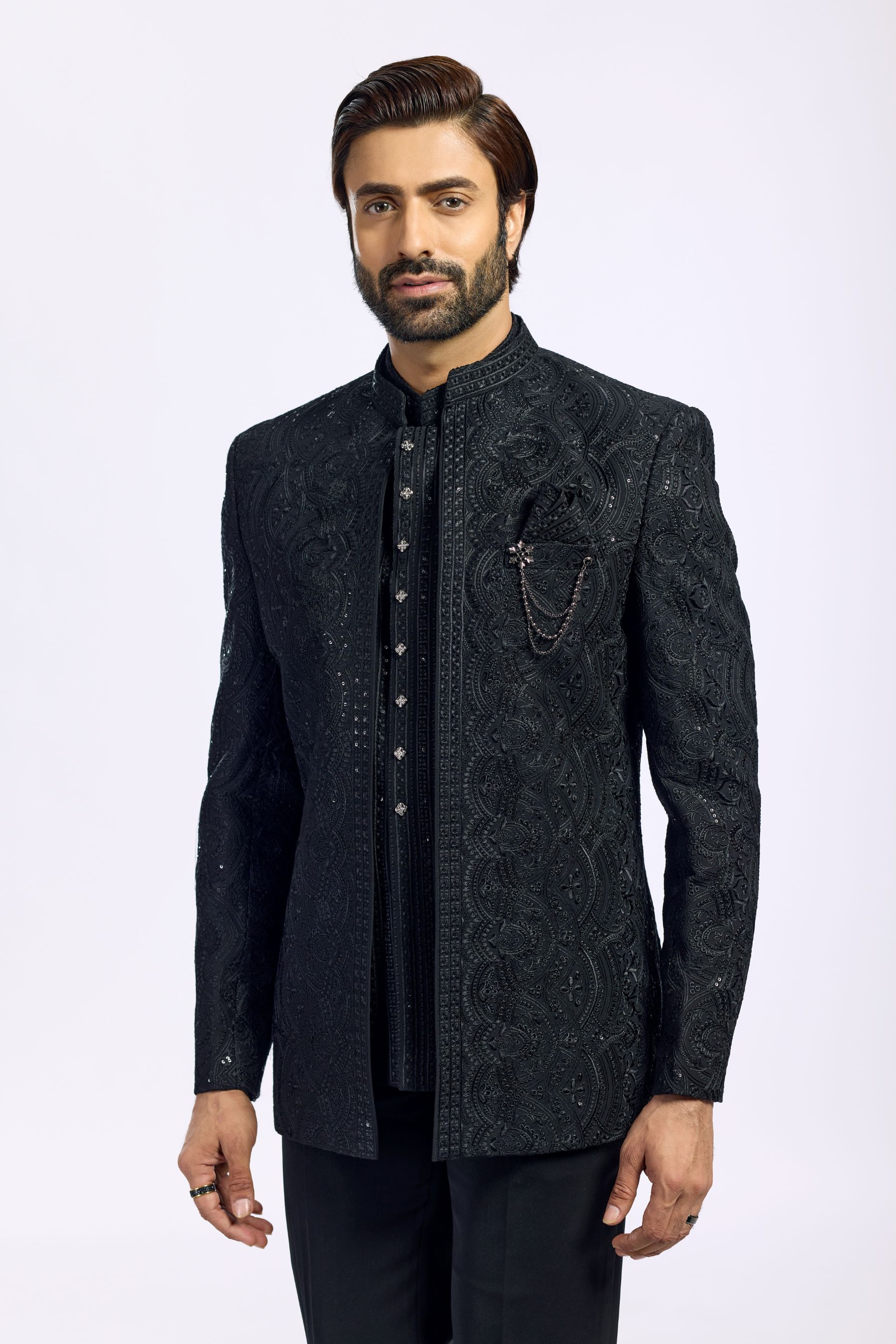 SELF EMBROIDERED BANDHGALA SET 